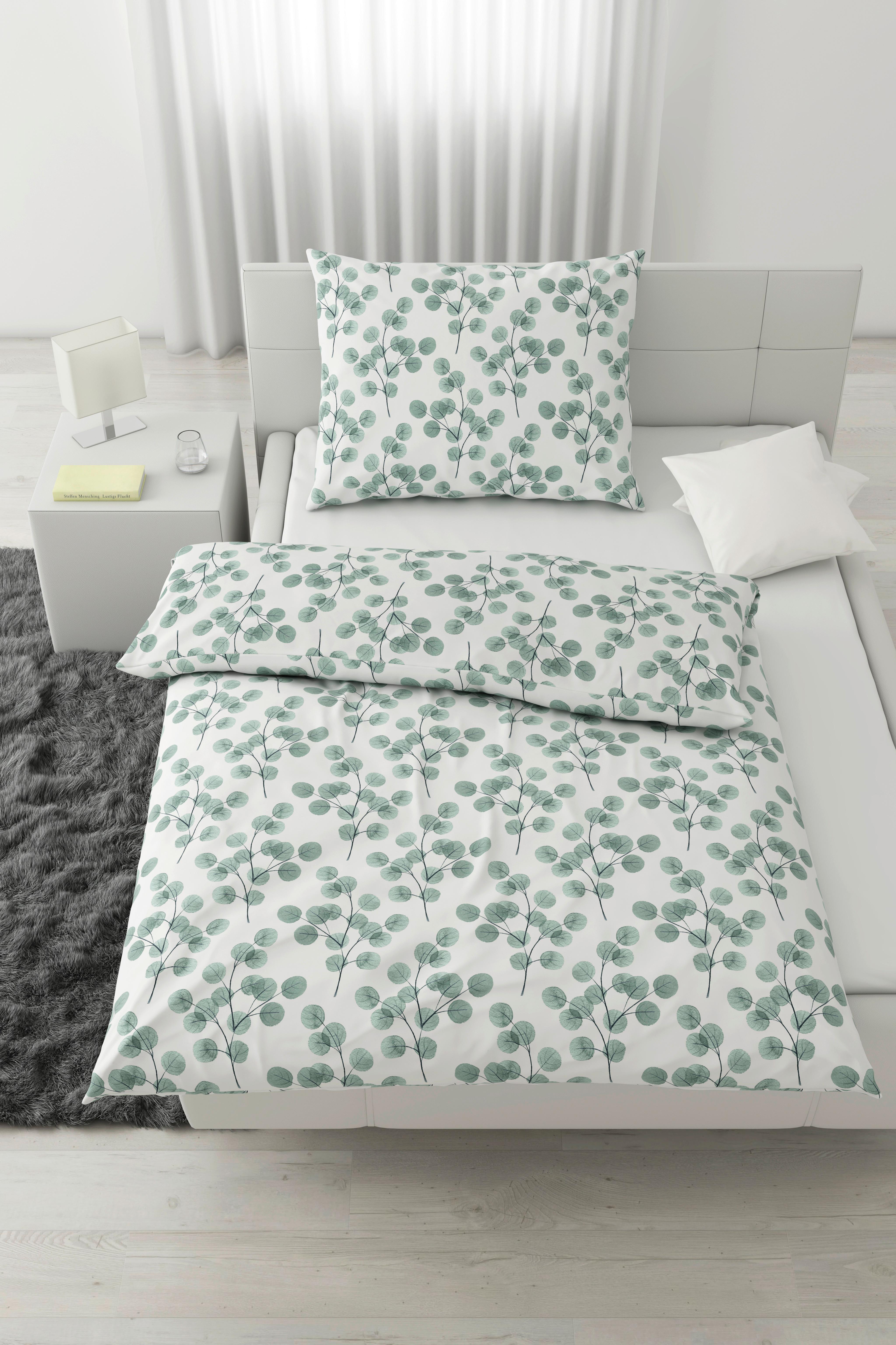 Bettwäsche Bio-Anna Design Weiß/Jadegrün ca. 140x200cm - Jadegrün/Weiß, Natur, Textil (140/200cm) - ecoTree