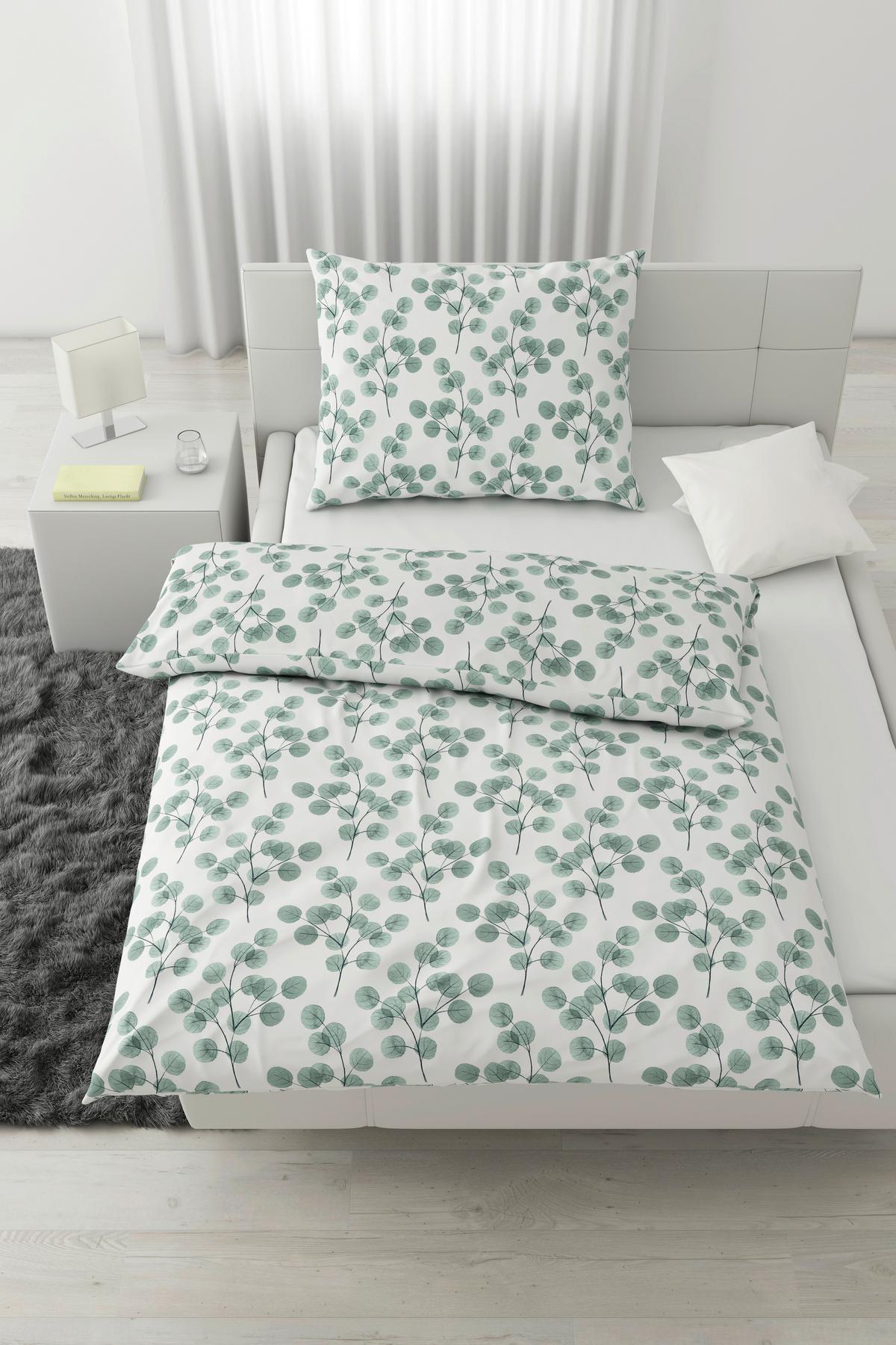 Bettwäsche Bio-Anna Design Weiß/Jadegrün ca. 140x200cm - Jadegrün/Weiß, Natur, Textil (140/200cm) - ecoTree