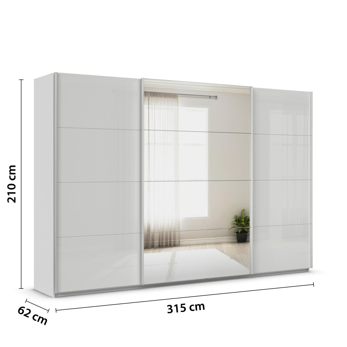 Ormar S Kliznim Vratima Feldkirch - siva visoki sjaj/srebrne boje, Moderno, staklo/drvni materijal (315/210/62cm)