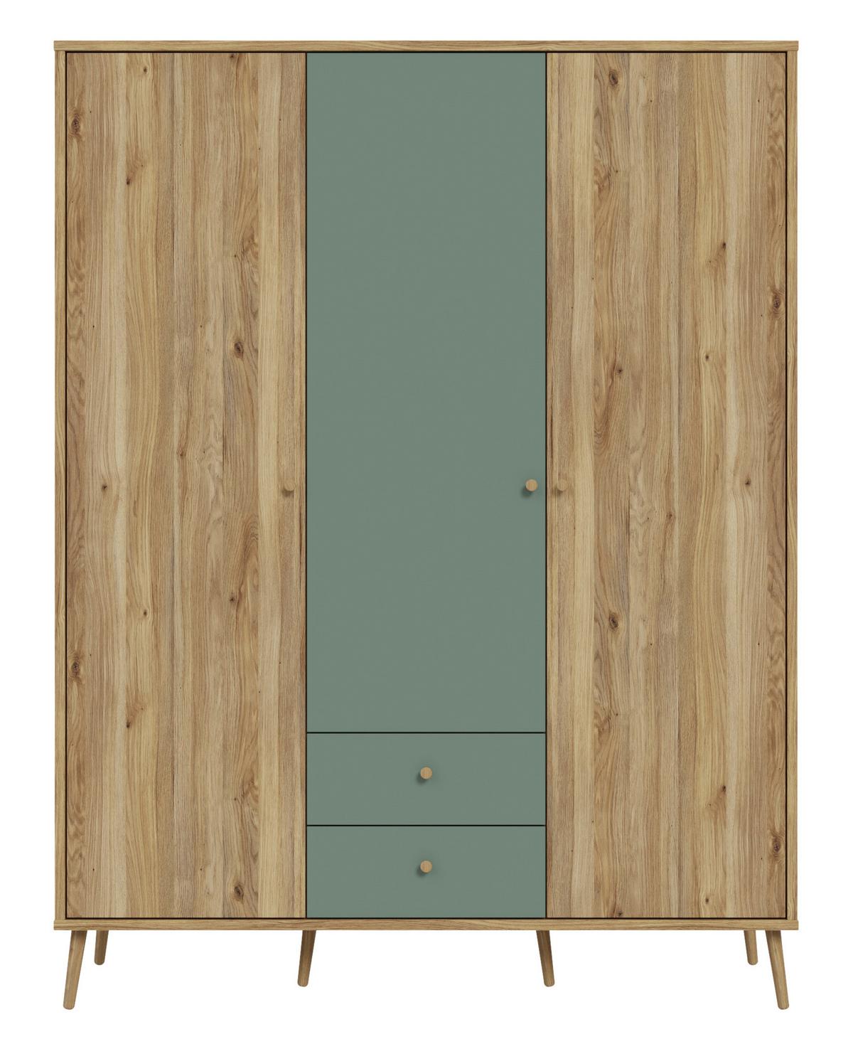Omara Za Oblačila Whenua, Barva Hrasta, Žajbljevo Zelena - barve hrasta/žajbljevo zelena, Konvencionalno, leseni material (154/202/52cm) - Mömax