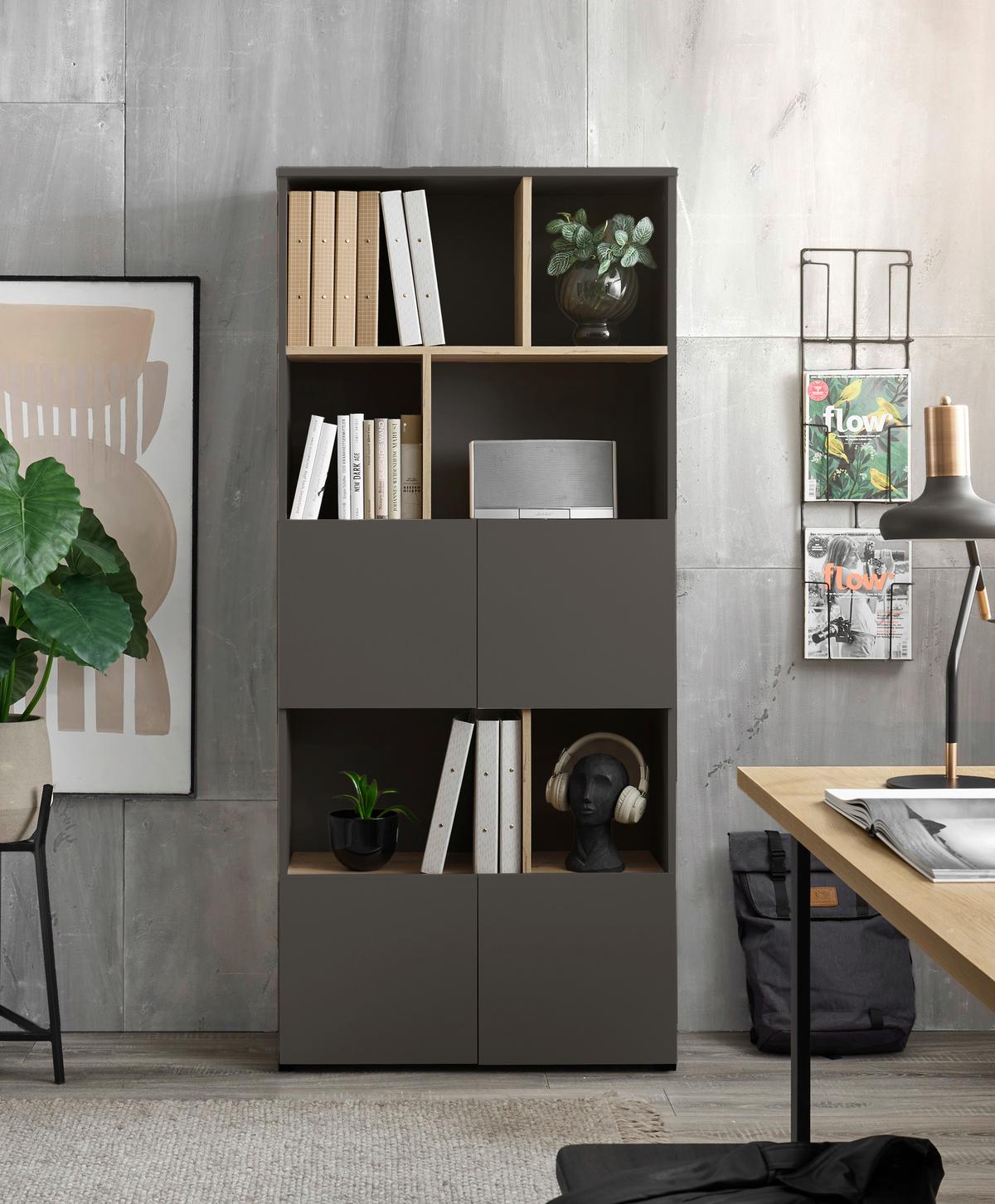 Regal Savanna Anthrazit - Anthrazit/Schwarz, Modern, Holzwerkstoff/Kunststoff (80/180/35cm) - Mömax