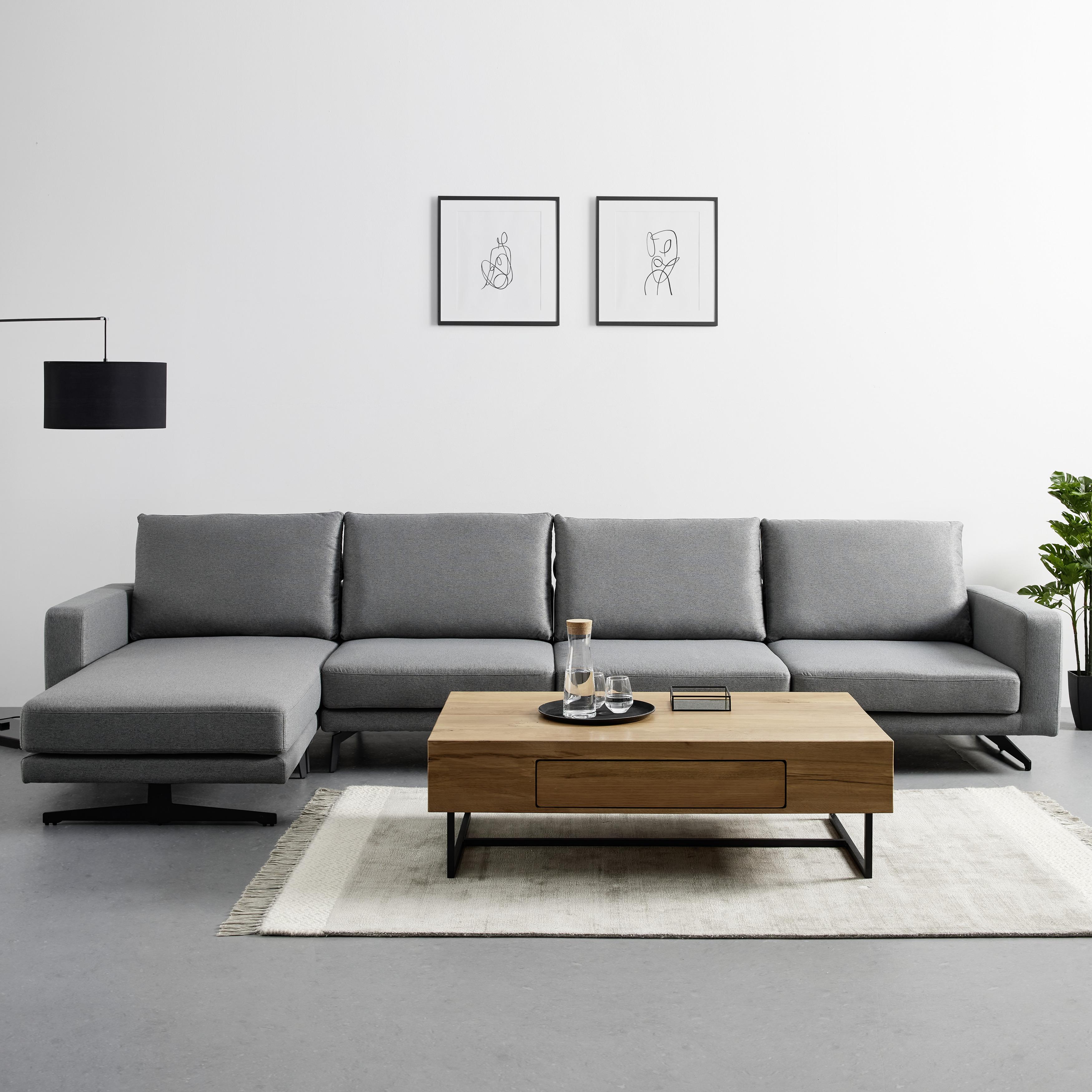 Ecksofa NAJA Dunkelgrau Metallfuss - Dunkelgrau/Schwarz, Modern, Holz/Textil (367/88/96cm) - Bessagi Home