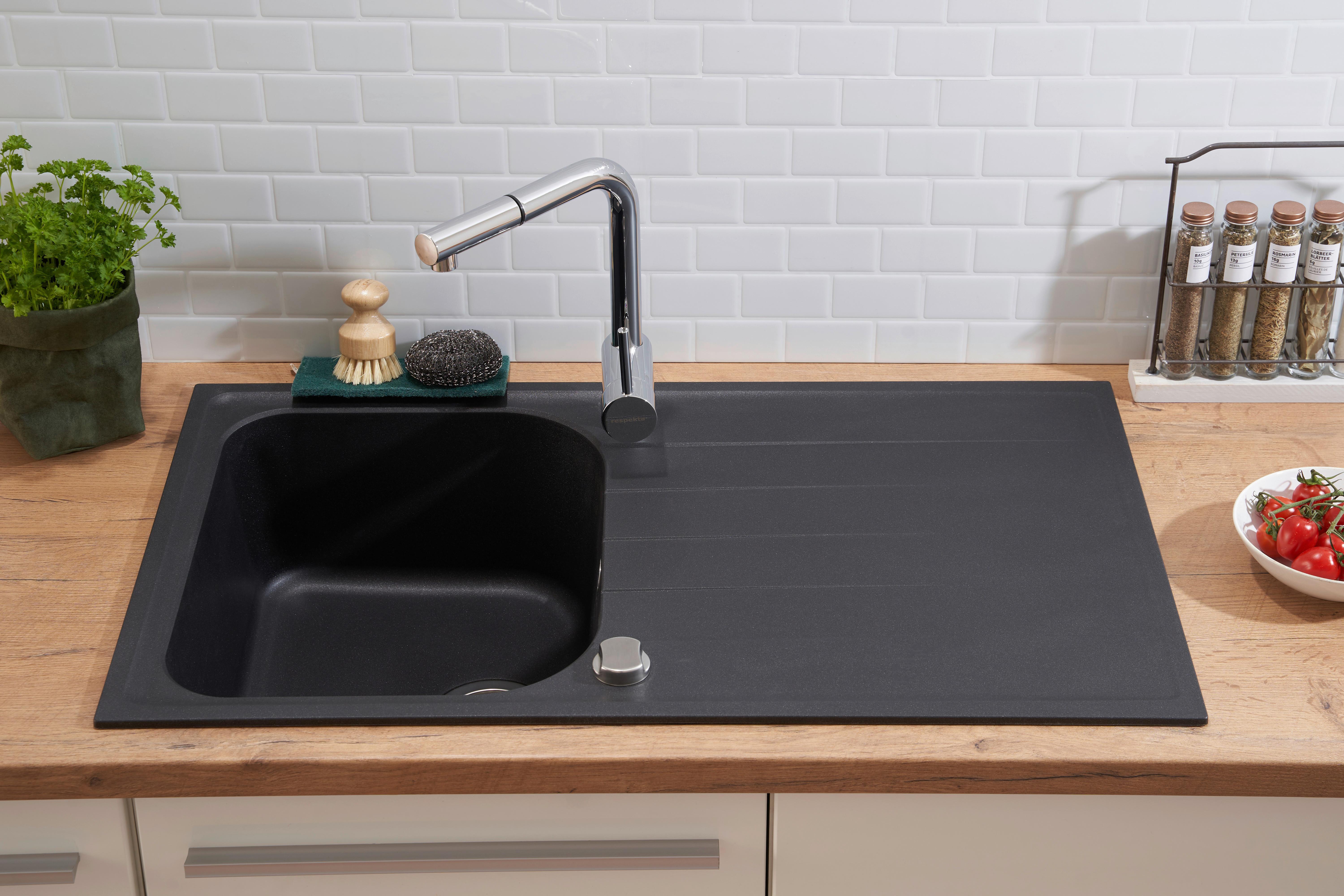 Granitspüle Orlando ca. 86x20,9x50 cm Schwarz - Schwarz, Trend, Stein (86/20,9/50cm) - Respekta