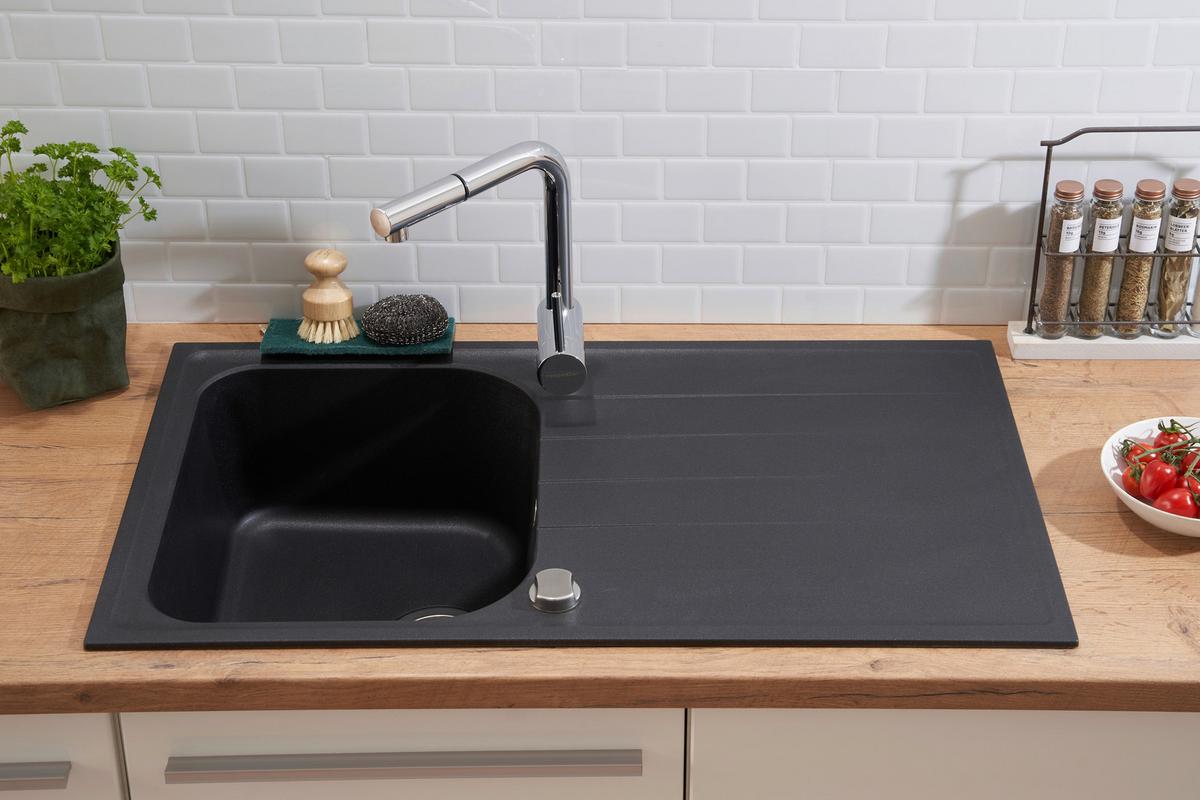 Granitspüle Orlando ca. 86x20,9x50 cm Schwarz - Schwarz, Trend, Stein (86/20,9/50cm) - Respekta
