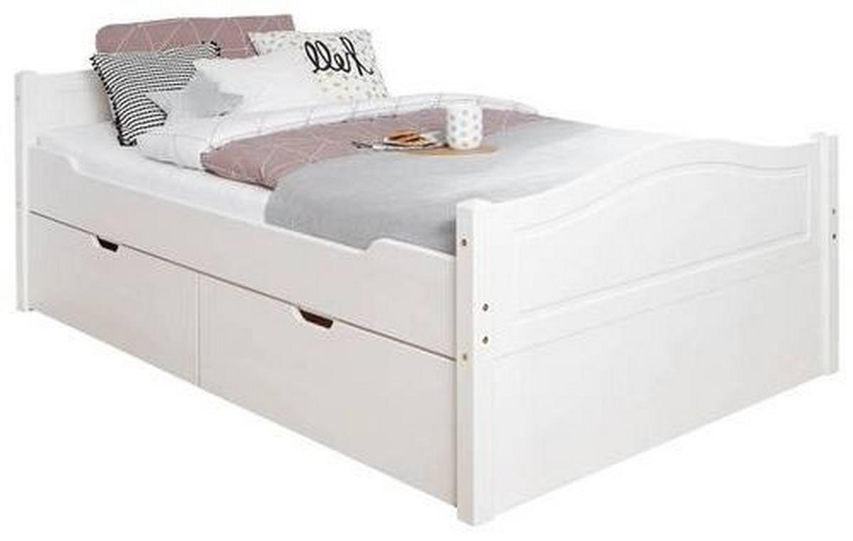 Postelja S Predalom Leni, 140x200, Bor, Bela, Masivno - bela, Moderno, les (140/200cm) - MID.YOU