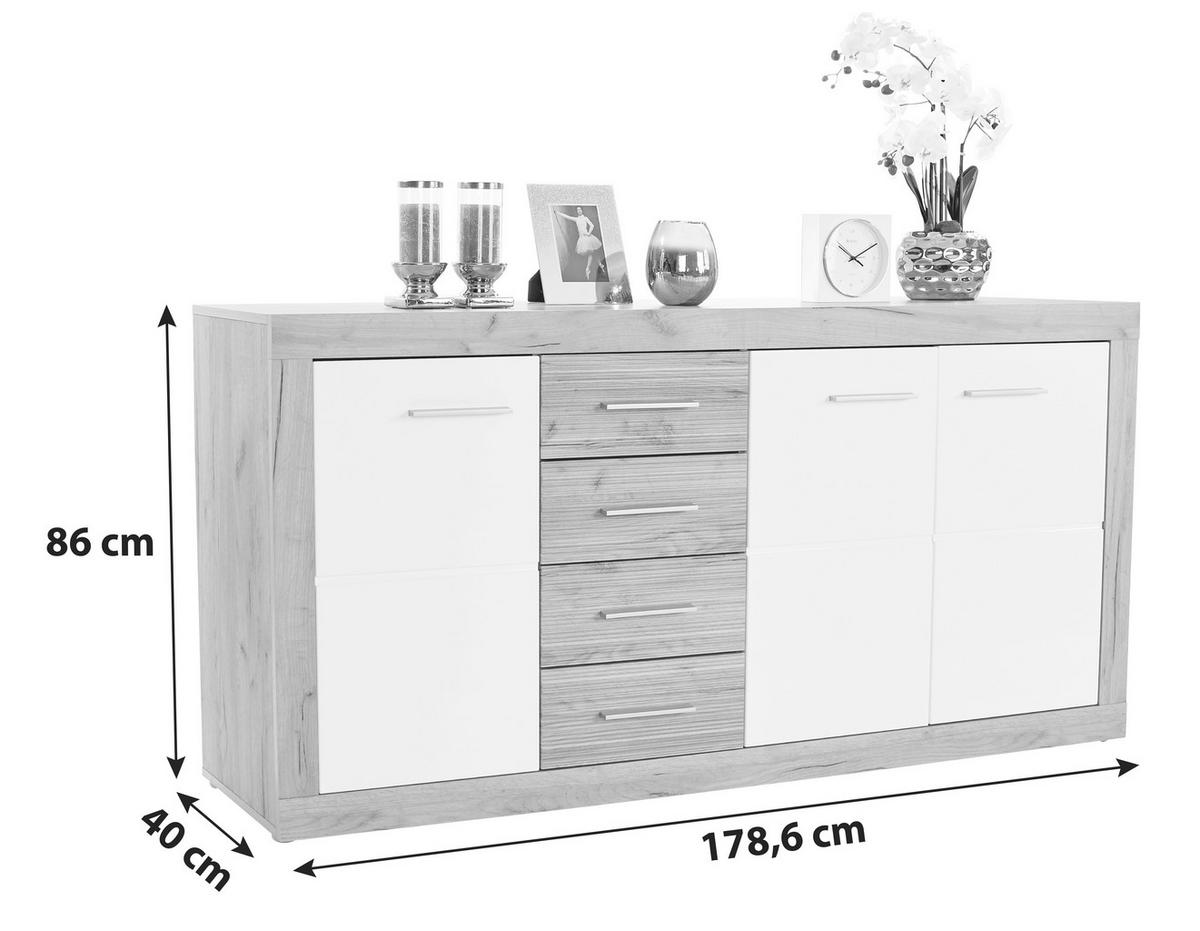 Komoda Malta - barve kroma/barve hrasta, Moderno, umetna masa/leseni material (178,6/86/39,9cm) - Mömax