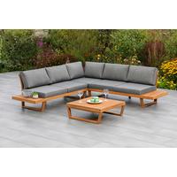Loungegarnitur Valparaiso ca. 241x245 cm Akazie massiv - Naturfarben/Grau, MODERN, Holz/Textil (241/245cm) - Gardenson