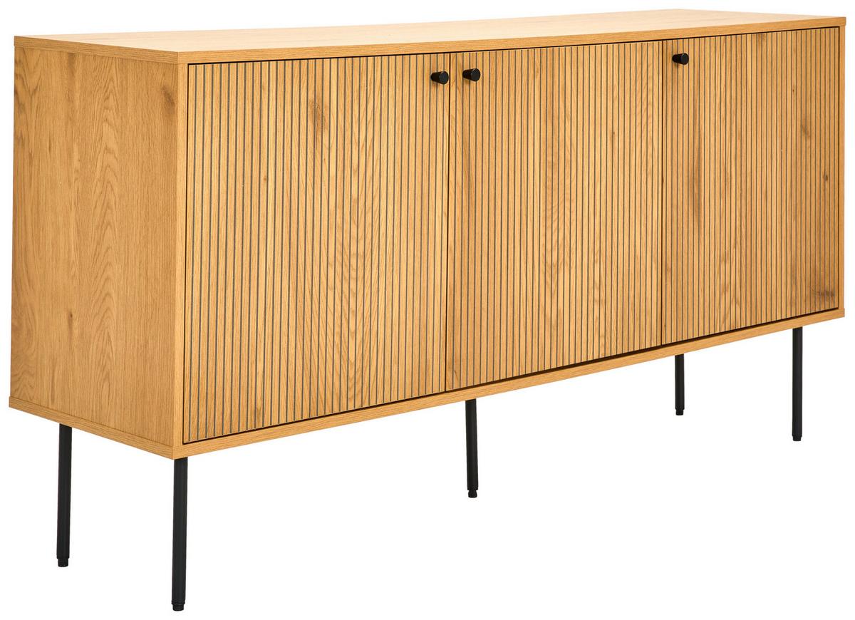 KOMODA SZEROKA LINE - kolor dębowy/czarny, Design, materiał drewnopochodny/metal (150/75/40cm) - Carryhome