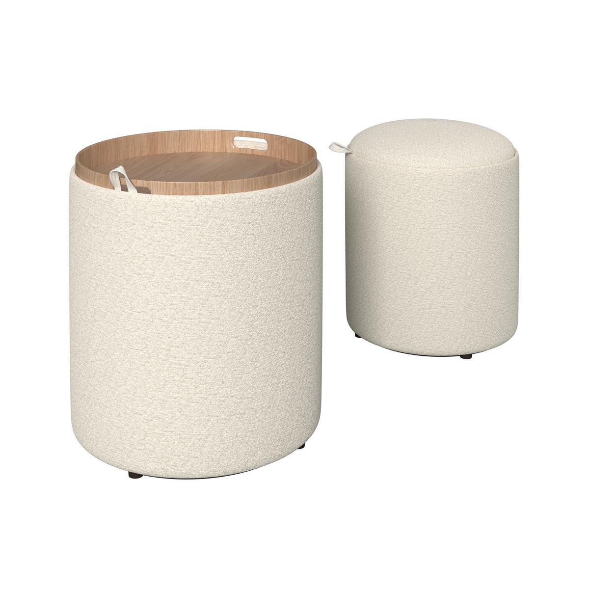 Hocker Set Melanie Bouclé Weiß - Weiß, MODERN, Holzwerkstoff/Textil (44cm) - Bessagi Home