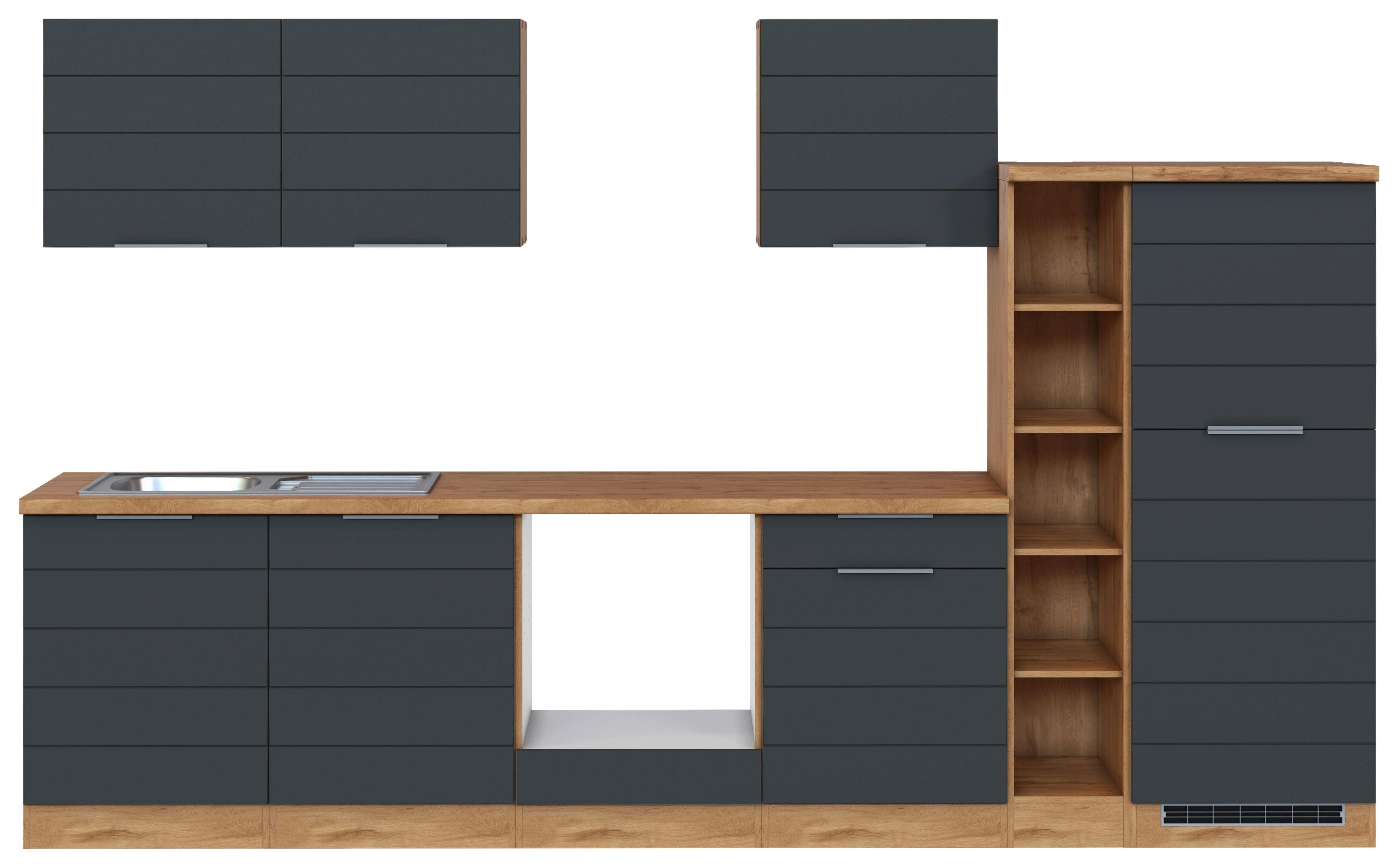 Küchenblock Florenz ohne Geräte ca. 330 cm Grau/Eiche - Eiche Wotan/Grau, Design, Holzwerkstoff/Metall (330cm) - Held