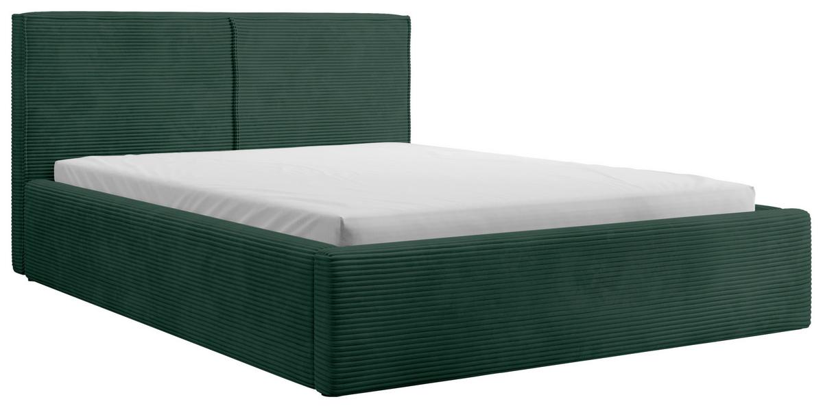 Oblazinjena Postelja Inez, Temno Zelena, 180x200cm - črna/temno zelena, Moderno, kovina/tekstil (180/200cm) - P & B