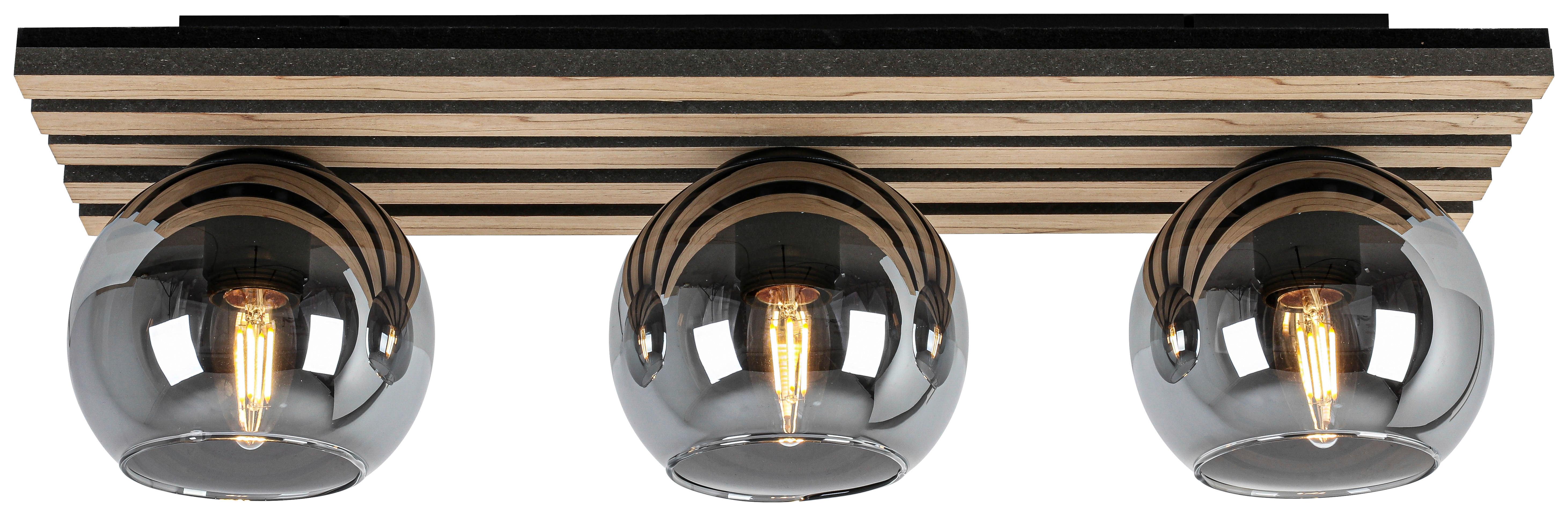 Deckenleuchte Panela Eiche/Chromfarben max. 3x25 W - Chromfarben/Eichefarben, MODERN, Glas/Holzwerkstoff (61/18,5/20cm) - Mömax