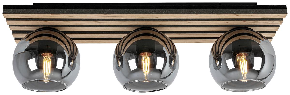 Deckenleuchte Panela Eiche/Chromfarben max. 3x25 W - Chromfarben/Eichefarben, MODERN, Glas/Holzwerkstoff (61/18,5/20cm) - Mömax