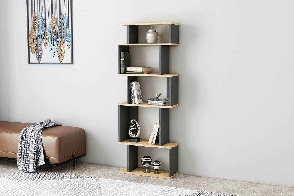 Regal Eros - temni hrast/antracit, Design, leseni material (60/160/22cm) - Livetastic