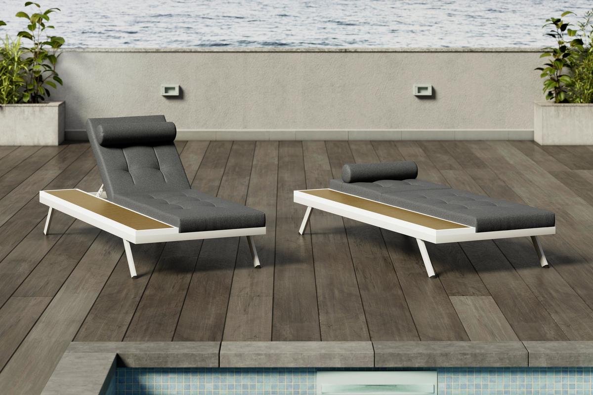 Gartenliege Avolina Dunkelgrau Outdoorstoff/Metall +Abdeckung - Dunkelgrau/Weiß, MODERN, Kunststoff/Textil (199/30/86cm) - Bessagi Garden