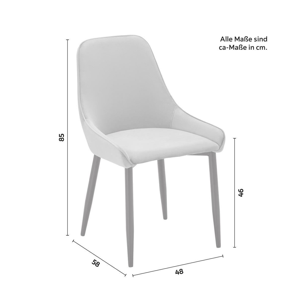 Stuhl Enna Grau Samt Gepolstert - Schwarz/Grau, MODERN, Holz/Textil (48/85/58cm) - Bessagi Home