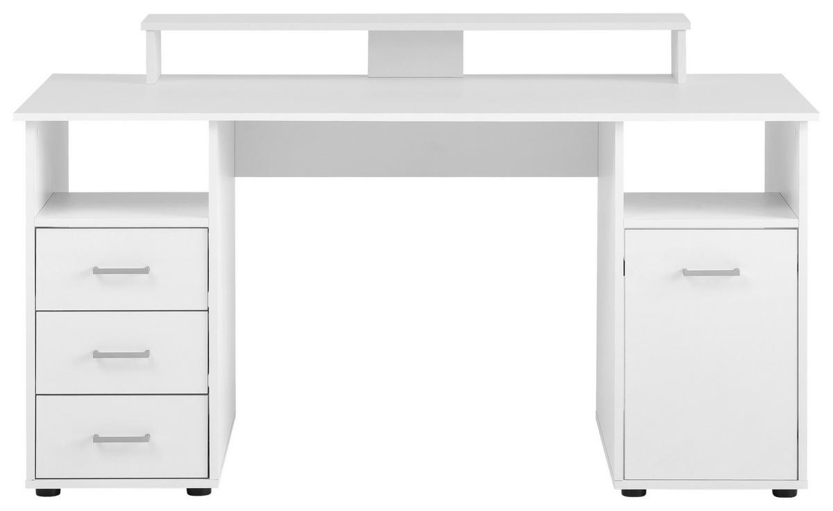 Schreibtisch B 67 cm H 73,5 cm Jonte, weiß - Silberfarben/Schwarz, MODERN, Holzwerkstoff/Kunststoff (150/70/70cm)