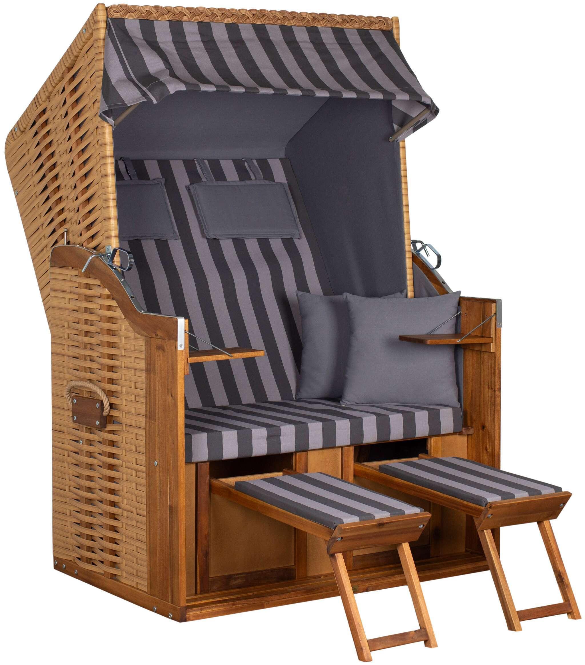 Strandkorb Trend Akazie/Grau - Naturfarben, LIFESTYLE, Holz/Textil (120/165/80cm)