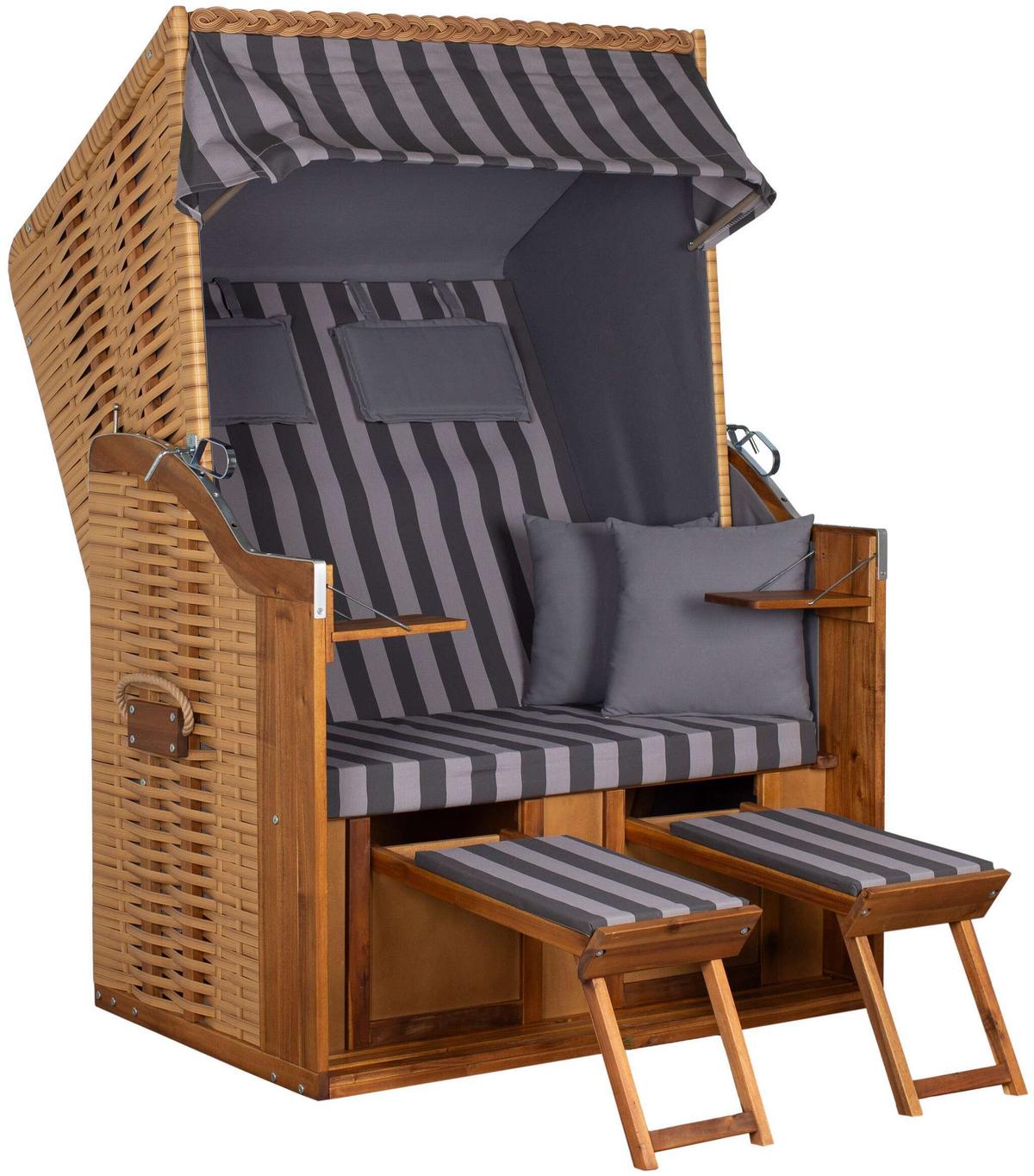 Strandkorb Trend Akazie/Grau - Naturfarben, LIFESTYLE, Holz/Textil (120/165/80cm)