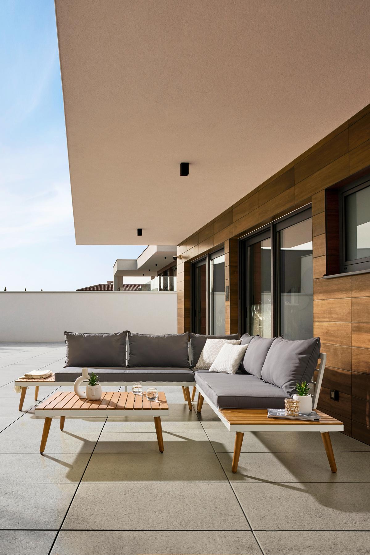 Lounge Garnitura Madeira, Bela, Siva, Les Akacije - temno siva/bela, Moderno, kovina/tekstil (90/30/70cm) - Beldano