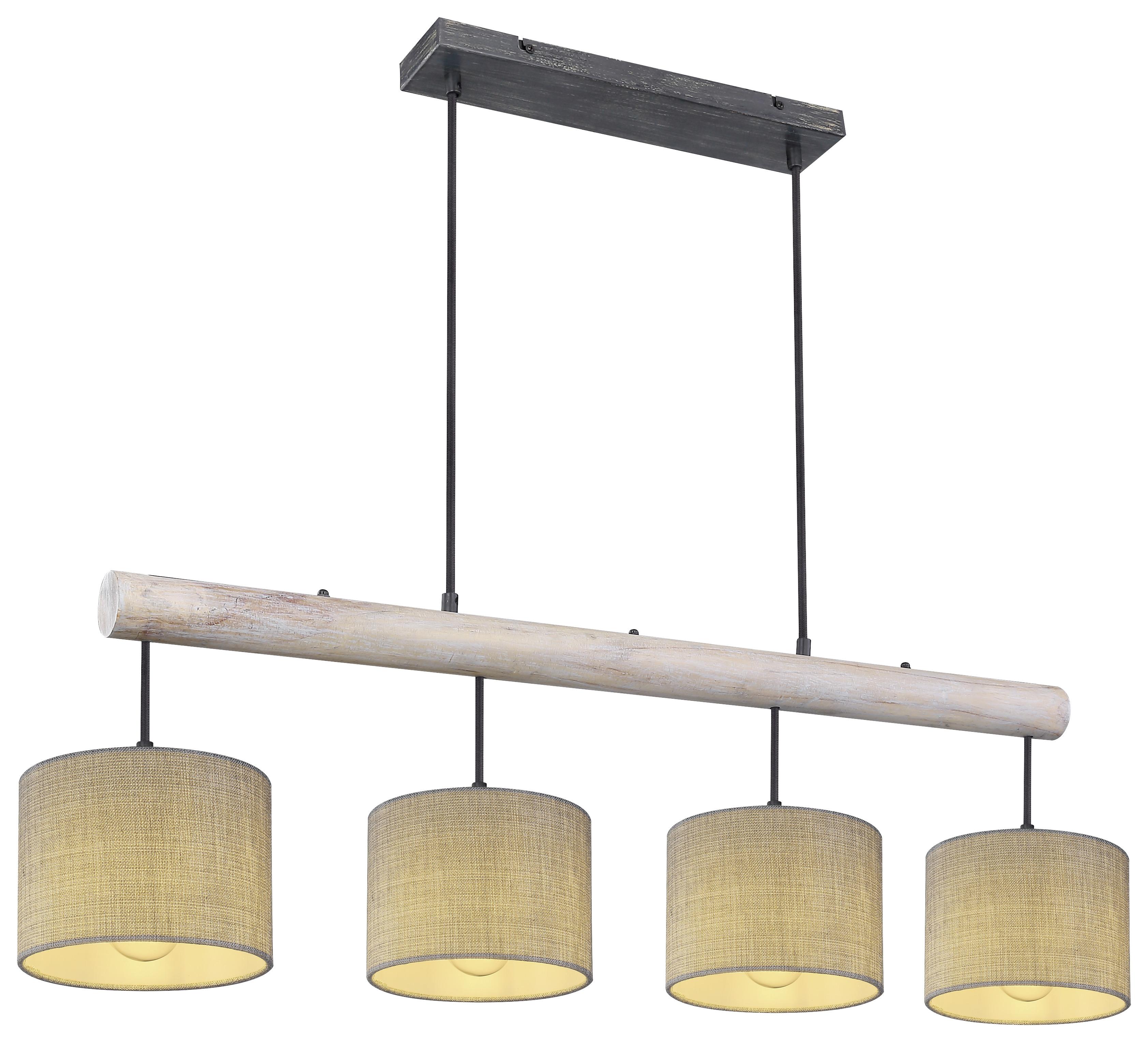 Hängeleuchte Roger max. 40 Watt - Schwarz/Grau, Natur, Holz/Textil (102/18/120cm) - Globo