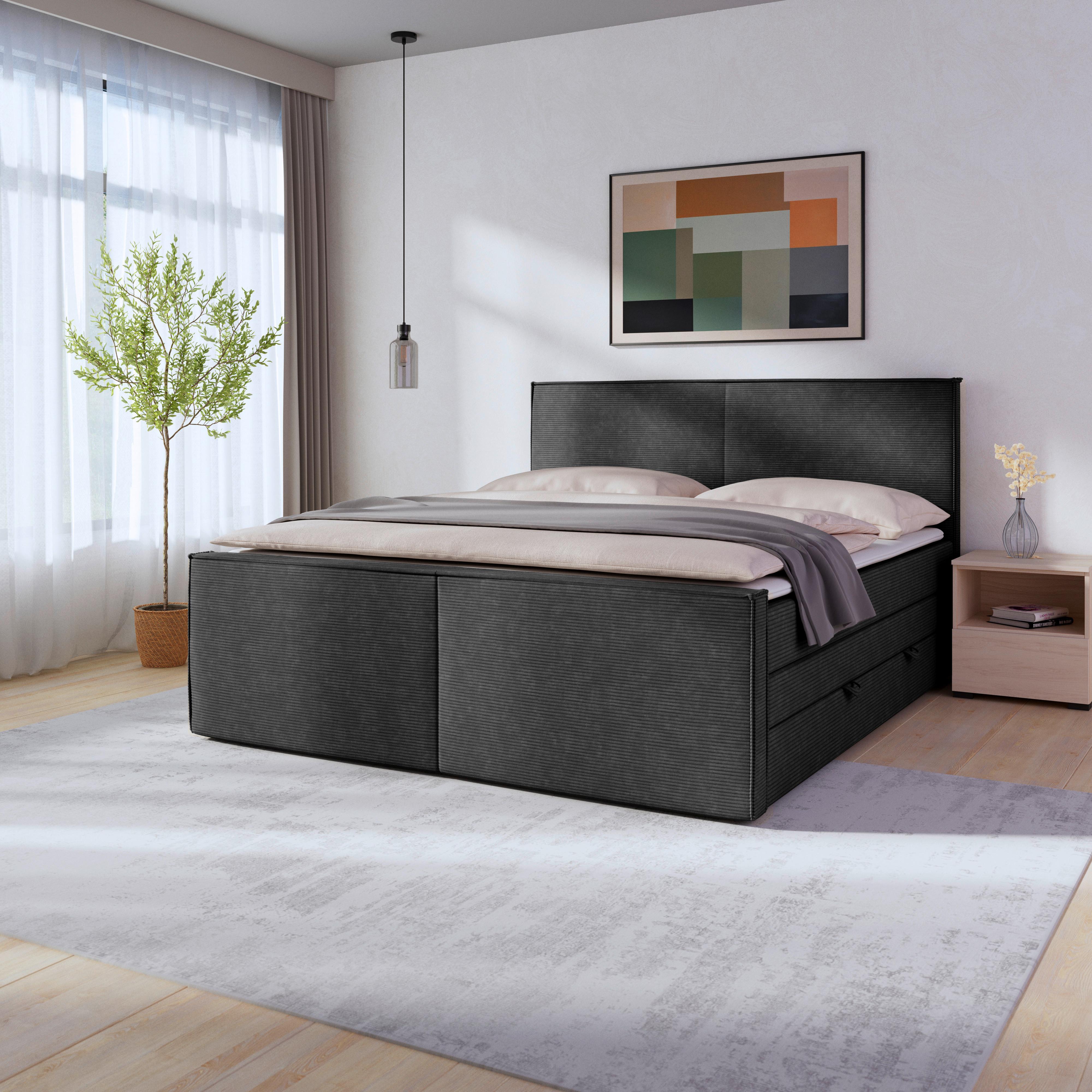 Boxspringbett Algier ca. 180x200 cm Schwarz - Schwarz, MODERN, Karton/Holz (180/200cm) - MID.YOU
