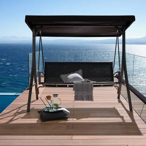 Hollywoodschaukel Laura in Anthrazit/Schwarz - Anthrazit/Schwarz, Modern, Kunststoff/Textil (192/166/120cm) - Mömax