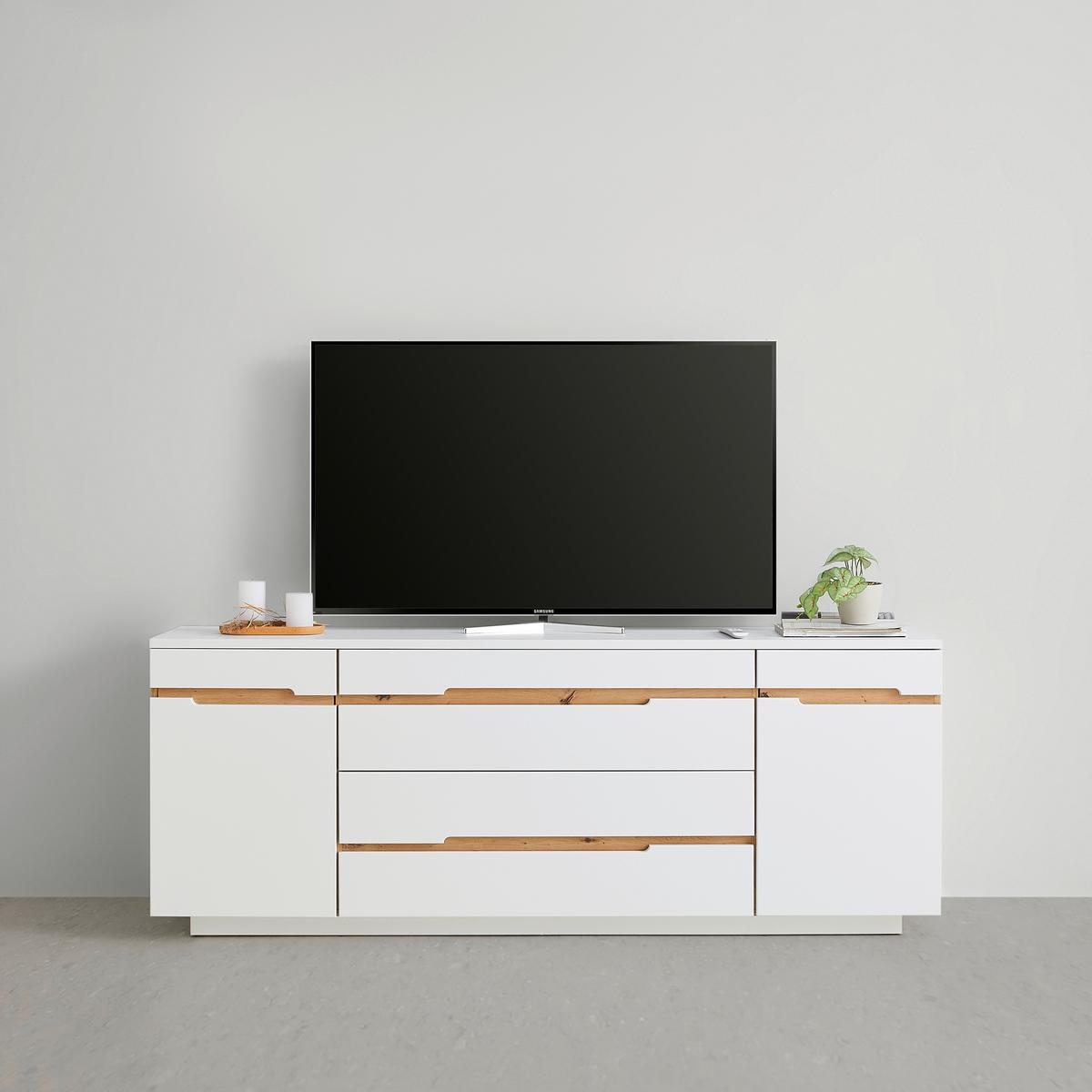 Élément TV Dallas Weiss/Eiche Artisan - chêne artisan/noir, Modern, matériau de bois (190/73/44cm) - Premium Living