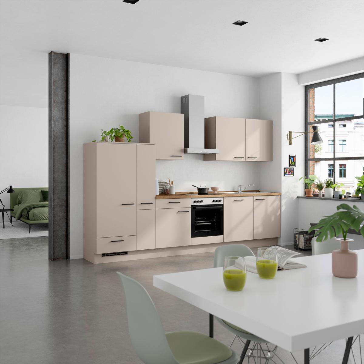 Küchenleerblock Easytouch Low o. Geräte Sandfarben - Sandfarben/Eichefarben, MODERN, Holzwerkstoff/Metall (330cm) - Nobilia