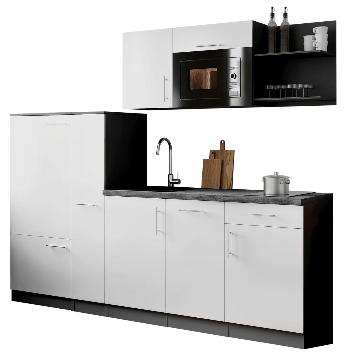 Küchenblock Oliver m. Geräten Weiß - Weiß/Grau, Trend, Holzwerkstoff/Metall (235cm) - Respekta