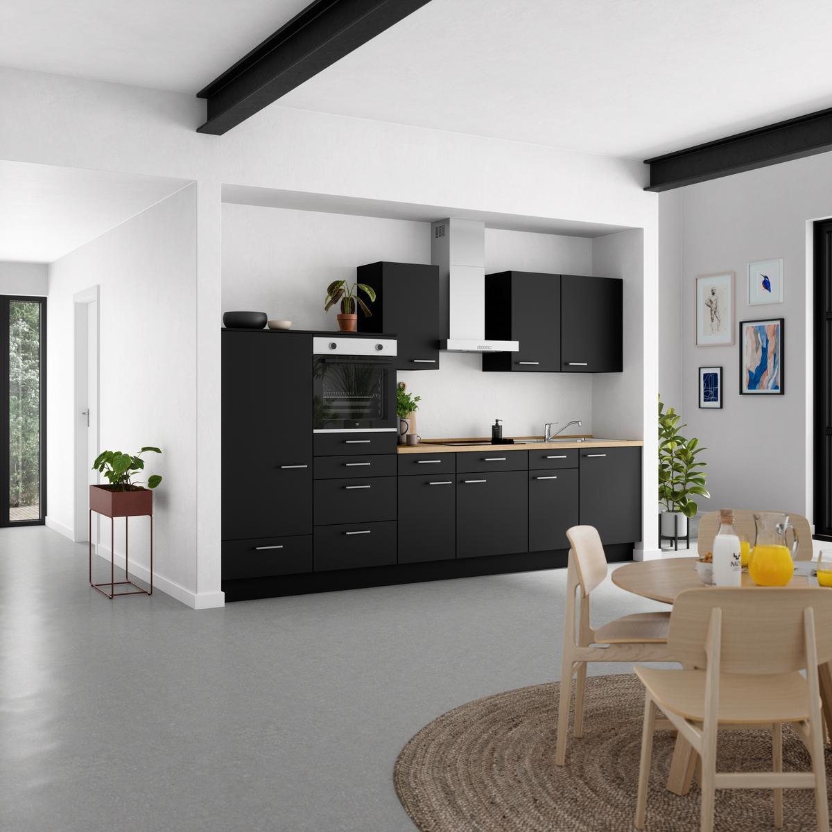 Küchenblock Touch Low m. Geräten Schwarz - Edelstahlfarben/Eichefarben, MODERN, Holzwerkstoff/Metall (330cm) - Nobilia