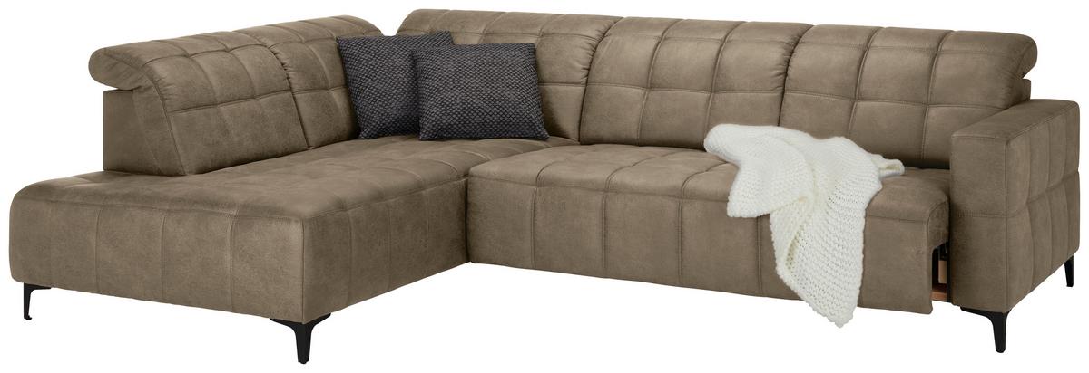 Ecksofa Panama links Taupe - Taupe/Schwarz, KONVENTIONELL, Textil/Metall (216/89-102/304cm) - Premium Living