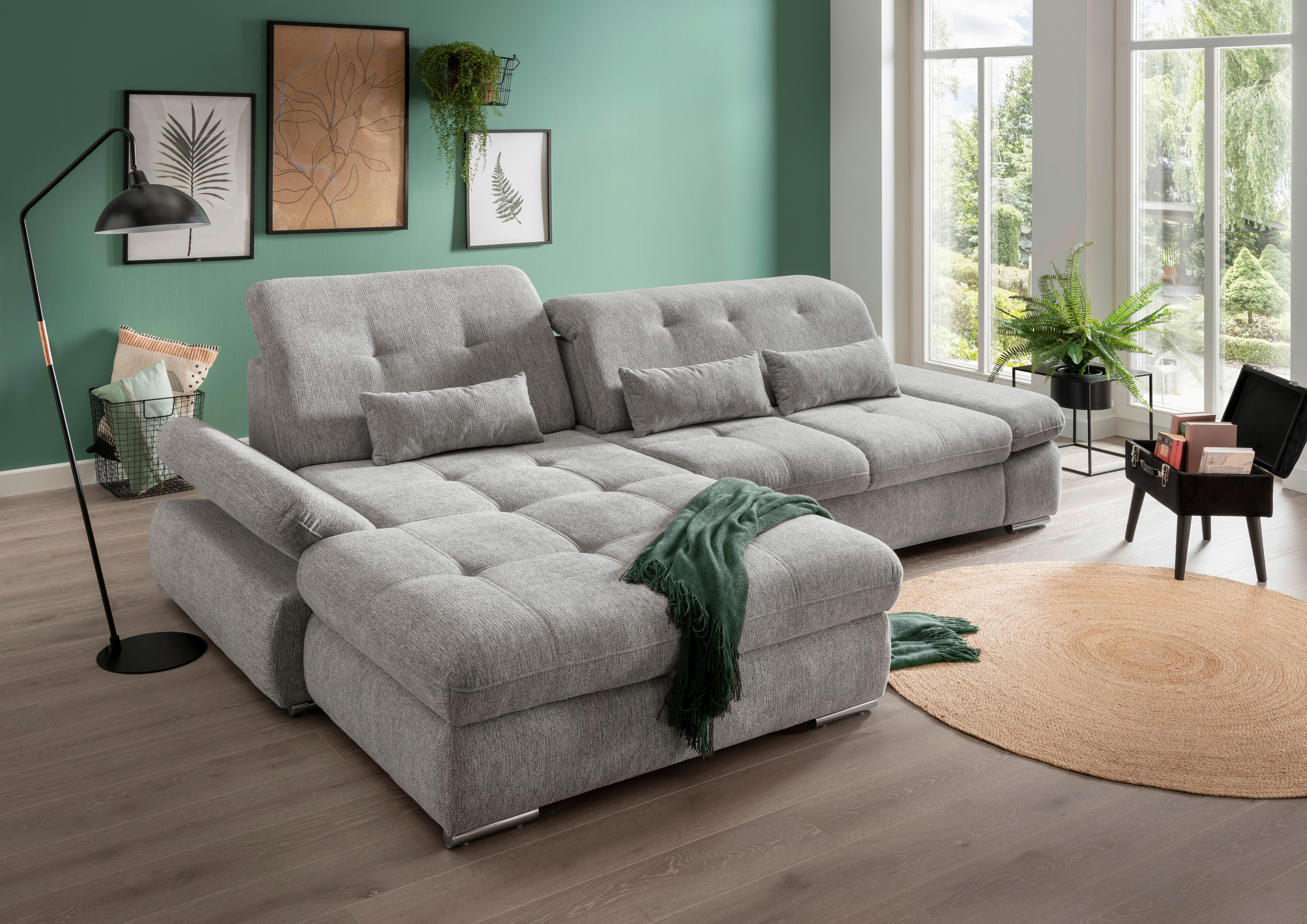 Wohnlandschaft Dalida Silberfarben Chenille - Chromfarben/Silberfarben, Design, Textil/Metall (196/300cm) - Livetastic