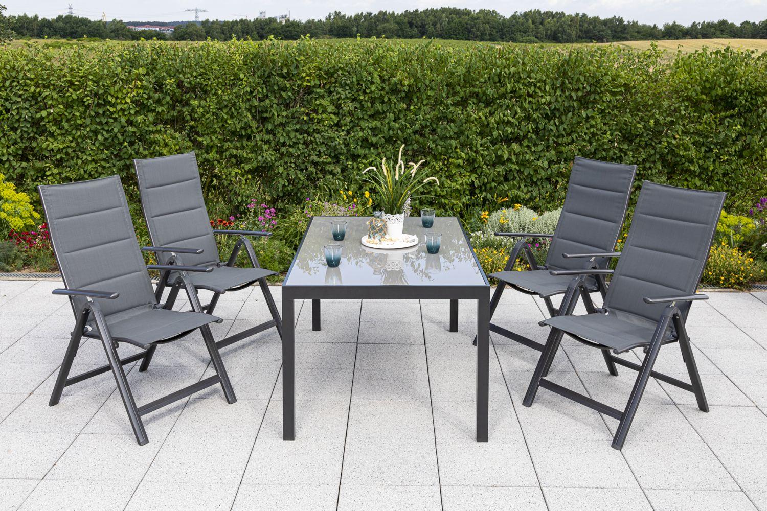 Gartengarnitur 5-tlg. Taviano Metall/Textil/Glas - Graphitfarben/Grau, ROMANTIK / LANDHAUS, Glas/Textil - Gardenson