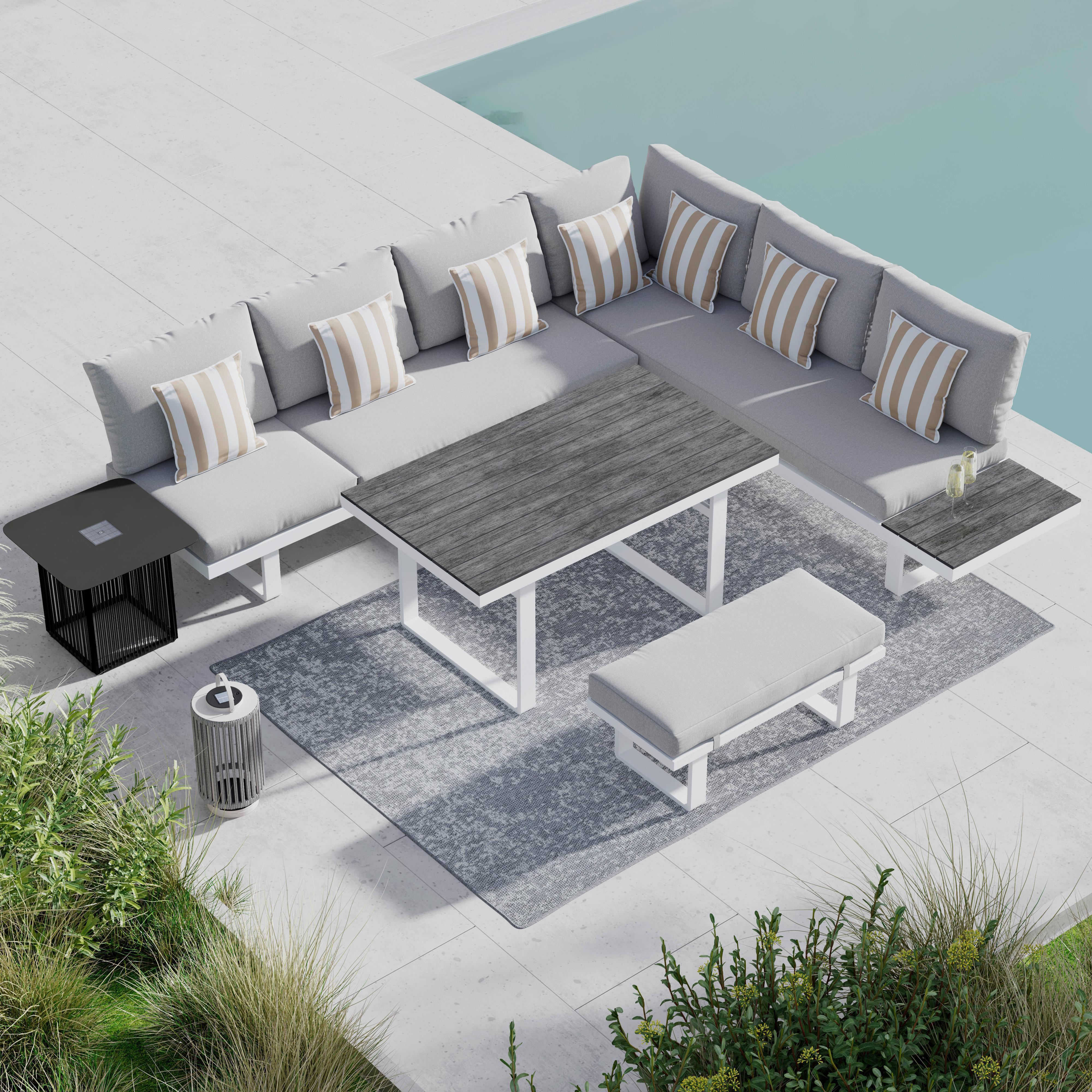 Dining-Loungeset Leandra Hellg Outdoorstoff/Metall/Polywood - Dunkelgrau/Hellgrau, MODERN, Kunststoff/Textil - Bessagi Garden