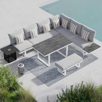 Dining-Loungeset Leandra Hellg Outdoorstoff/Metall/Polywood - Dunkelgrau/Hellgrau, MODERN, Kunststoff/Textil - Bessagi Garden