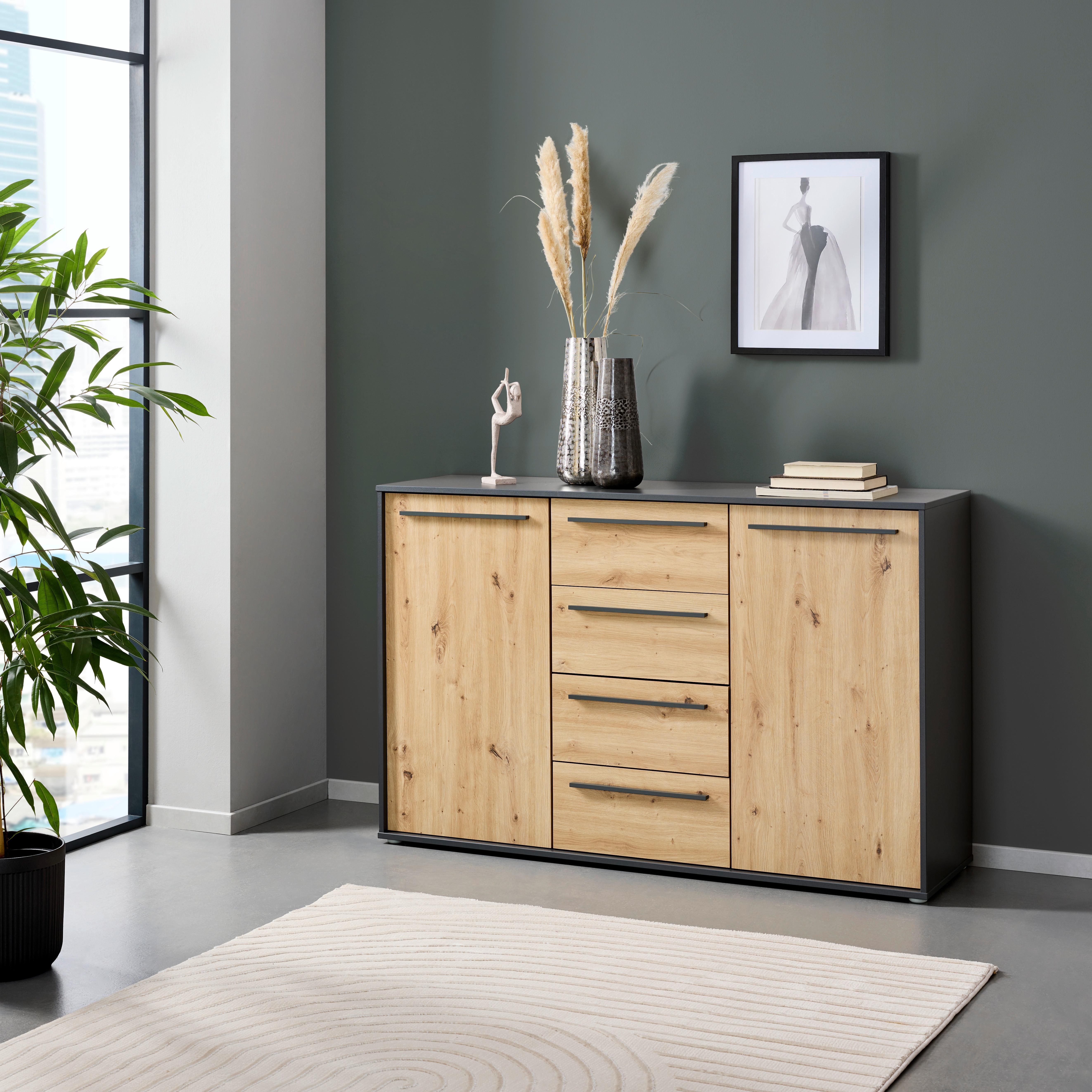 Comodă ADRIANO 3 - stejar Artisan/antracit, Trend, material pe bază de lemn (149/94,8/41,2cm) - Modern Living