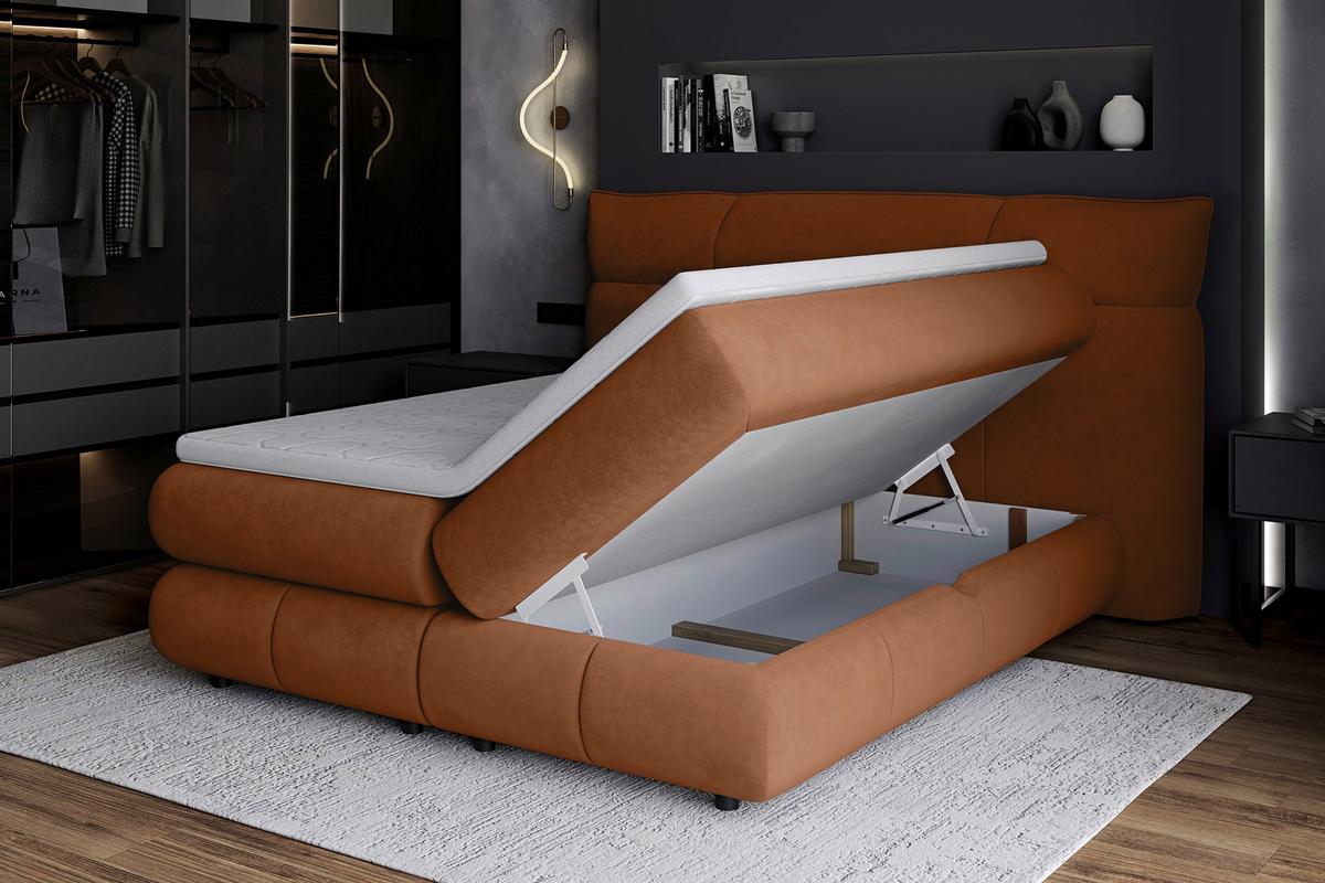 Boxspring Krevet Caramelo - bakrenaste boje/crna, Trend, tekstil/plastika (140/200cm) - Premium Living