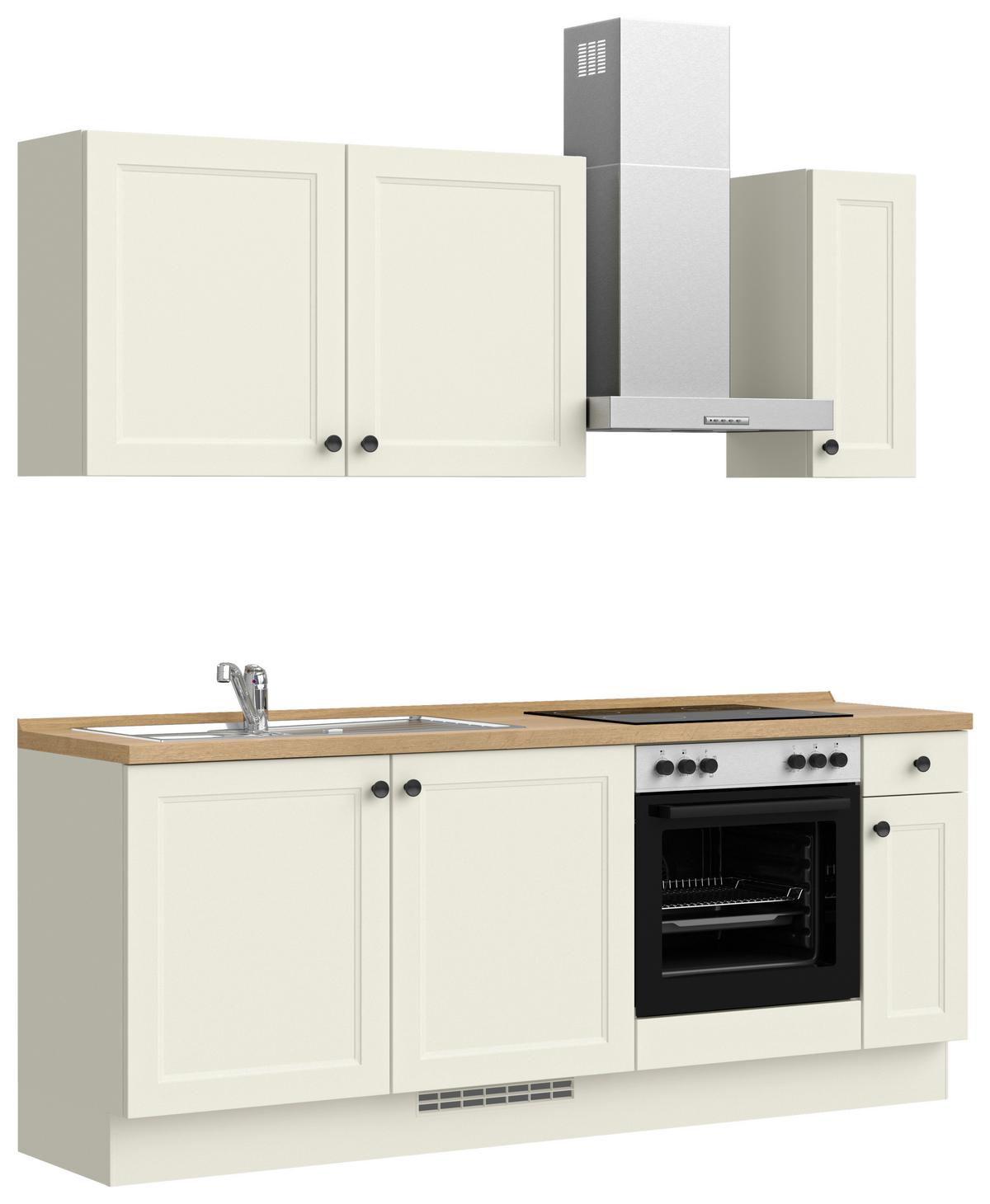 Küchenblock Cascada Low m. Geräten Weiß - Eichefarben/Schwarz, MODERN, Holzwerkstoff/Metall (210cm) - Nobilia