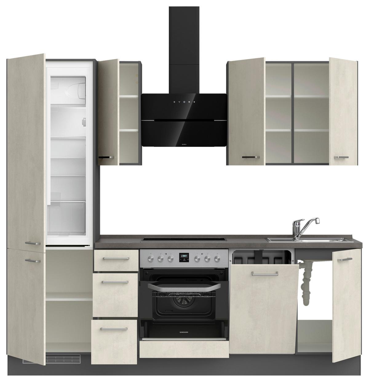 Küchenblock Riva High m. Geräten Weiß - Schieferfarben/Edelstahlfarben, MODERN, Holzwerkstoff/Metall (240cm) - Nobilia