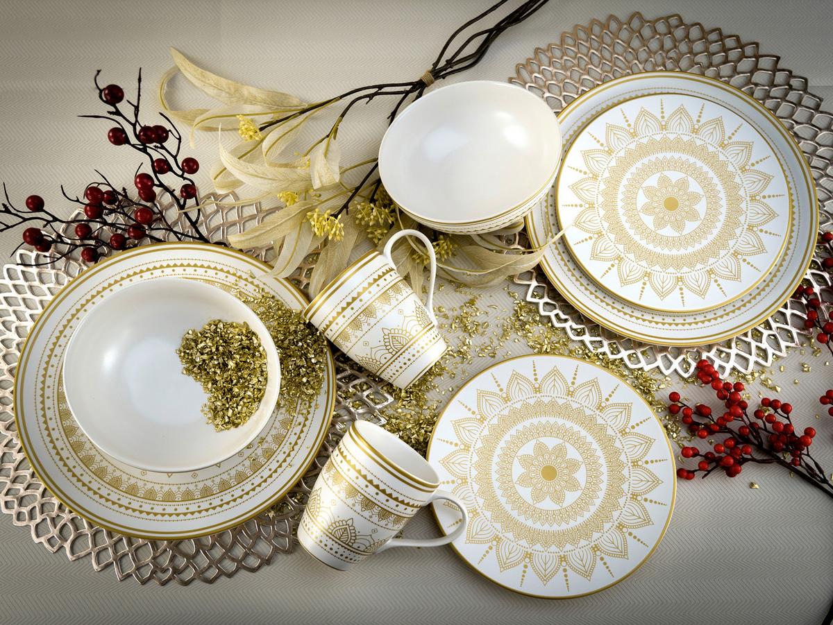 Kombinirani Servis Mandala, 16-Delni - zlate barve/bela, keramika - Creatable