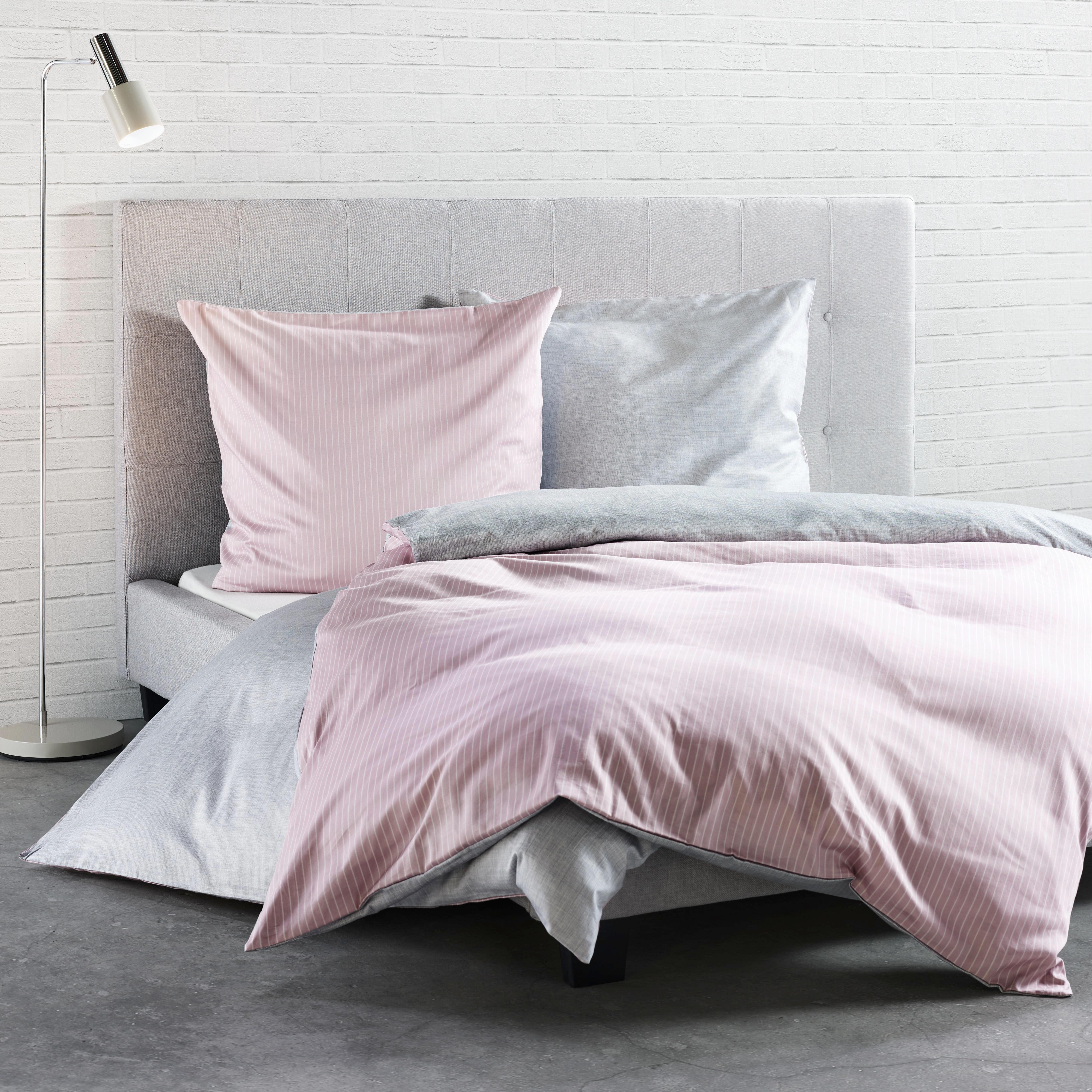 Bettwäsche Ibena Baumwollsatin - Rosa/Grau, MODERN, Textil - Ibena-LÖSCHEN