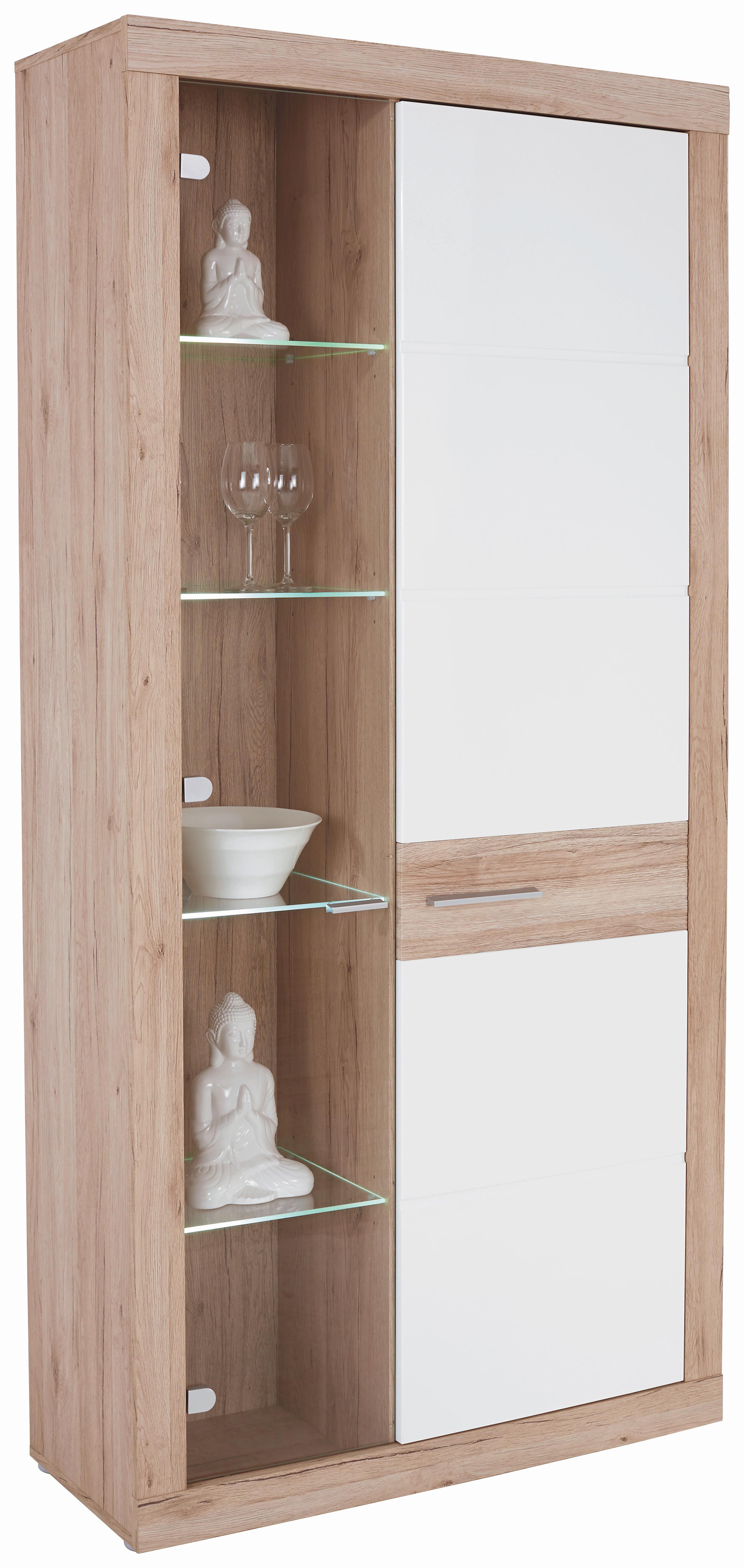 Vitrina Malta - bijela/boje hrasta, Moderno, staklo/drvni materijal (96/197/35cm) - Modern Living