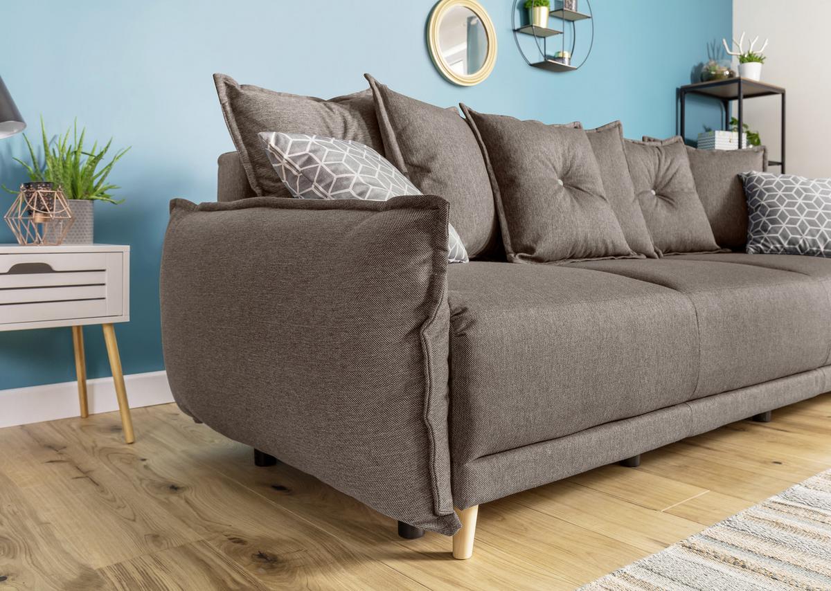 Dreisitzer-Sofa in Hellbraun ´LAZY LUKKA HELLBRAUN´ - Hellbraun/Hellgrau, Basics, Holz/Textil (230/80/100cm) - MID.YOU