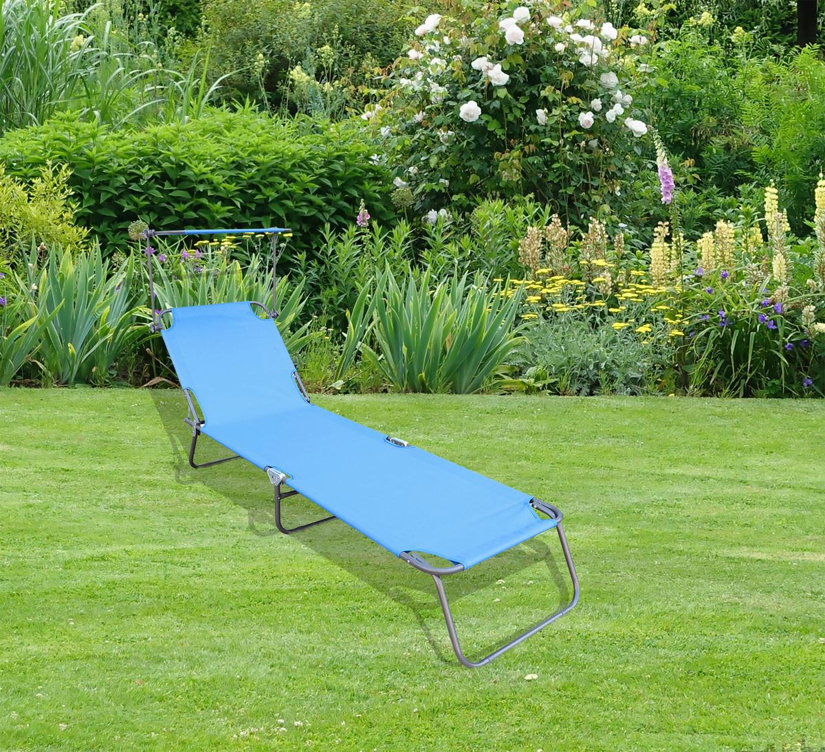 Dreibeinliege Blau - Blau, Basics, Textil/Metall (55/24/185cm) - Ambia Garden