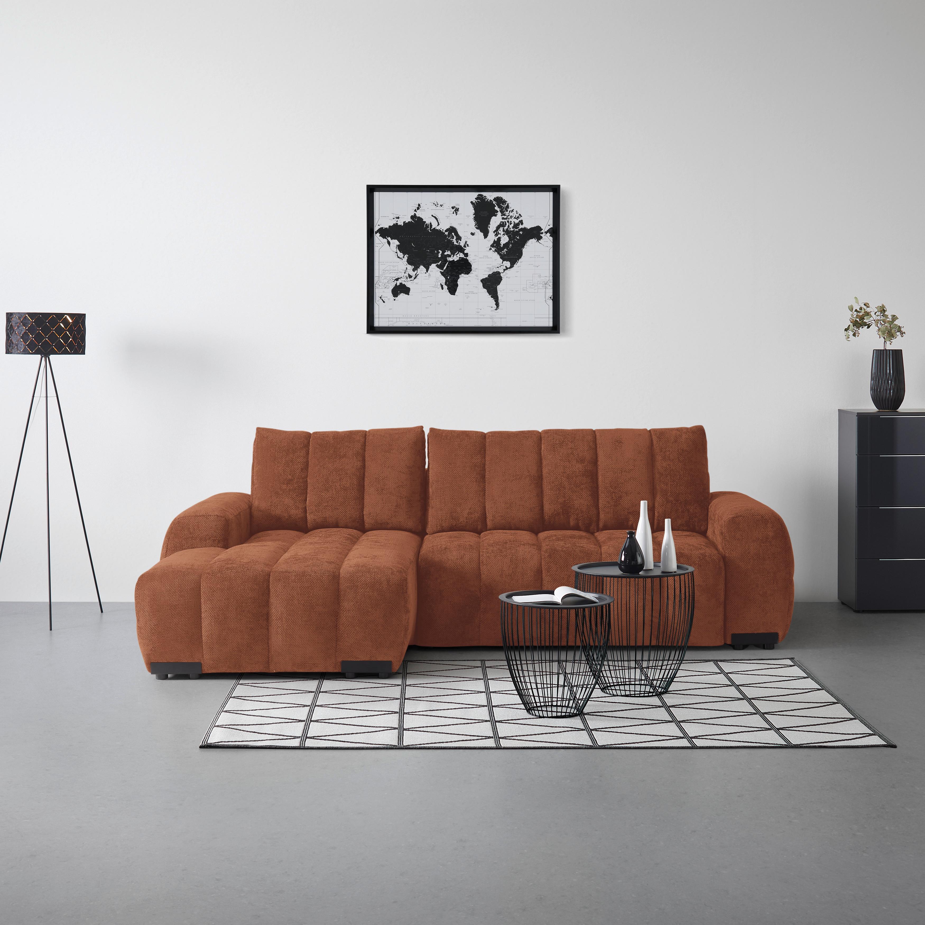 Wohnlandschaft Bolonia Terracotta - Schwarz Hochglanz/Terracotta, MODERN, Textil/Metall (166/93/273cm) - Mömax