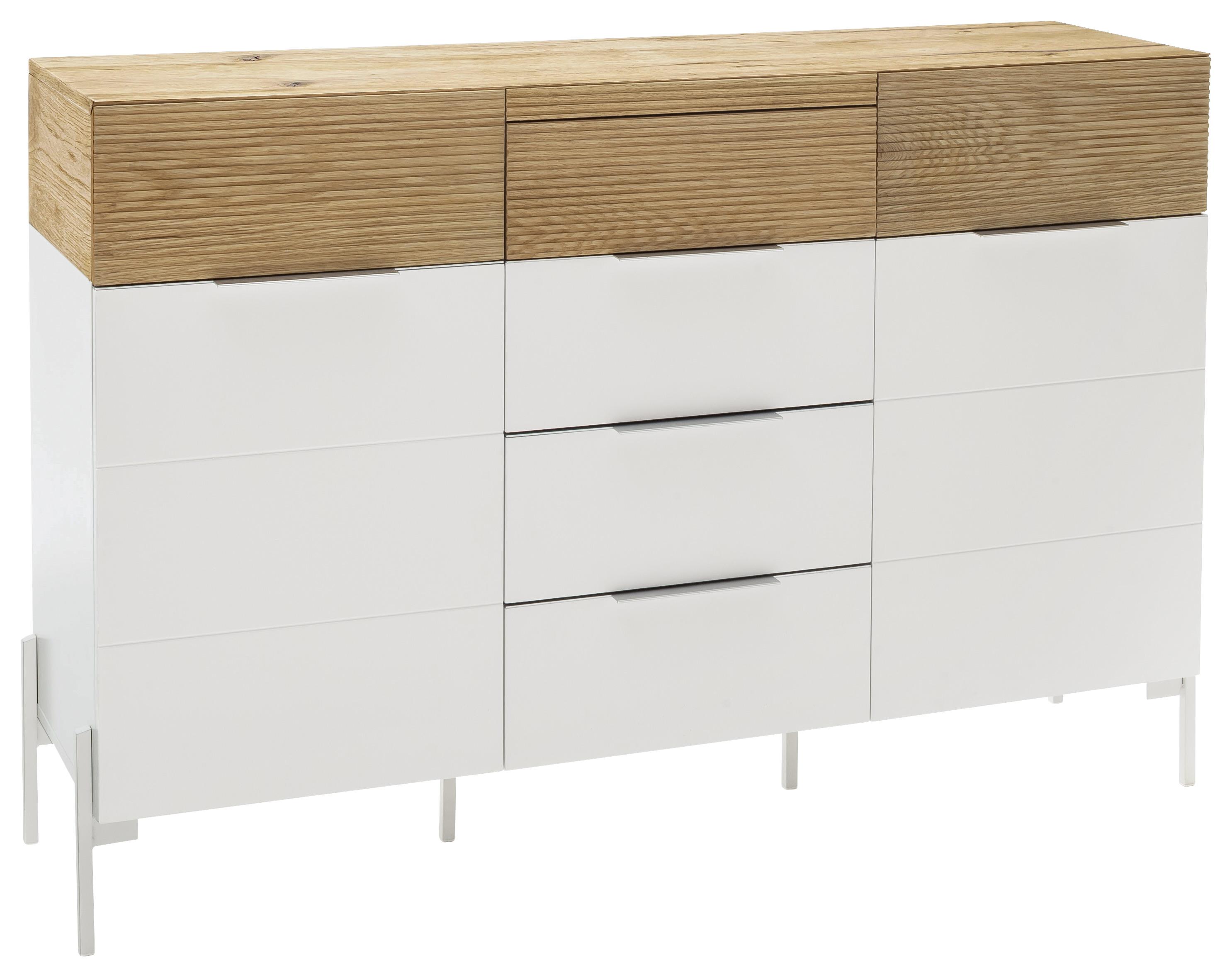 Komoda Dubai -Exklusiv- - barve hrasta/bela, Moderno, kovina/leseni material (136/92/40cm) - Premium Living
