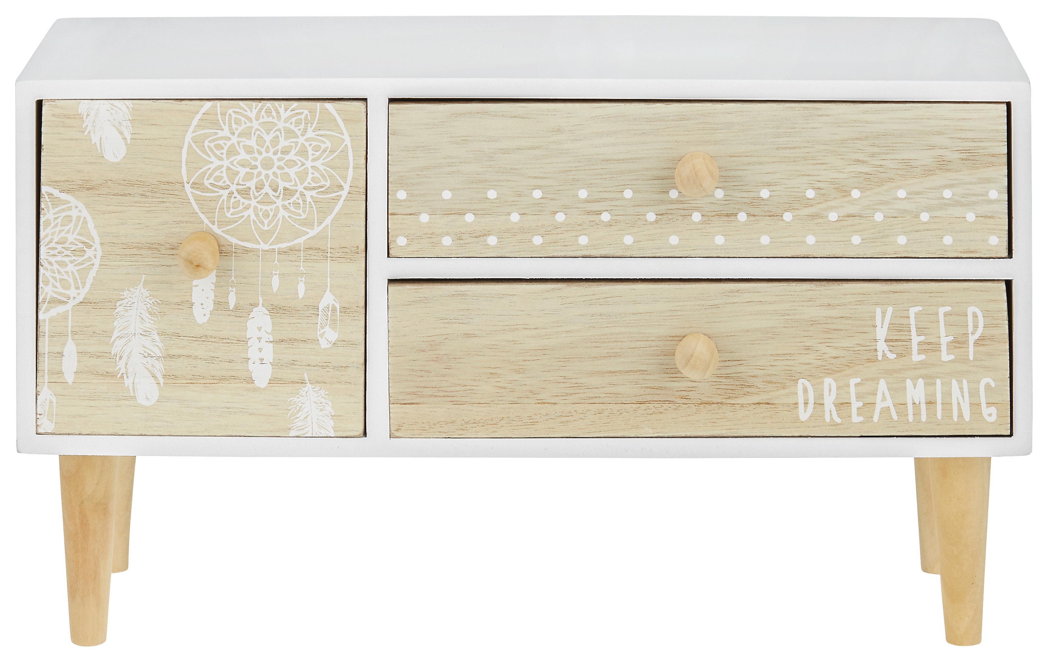 Dekokommode in Weiß/Natur - Naturfarben/Weiß, ROMANTIK / LANDHAUS, Holzwerkstoff (30/17,5/13,5cm) - Mömax modern living