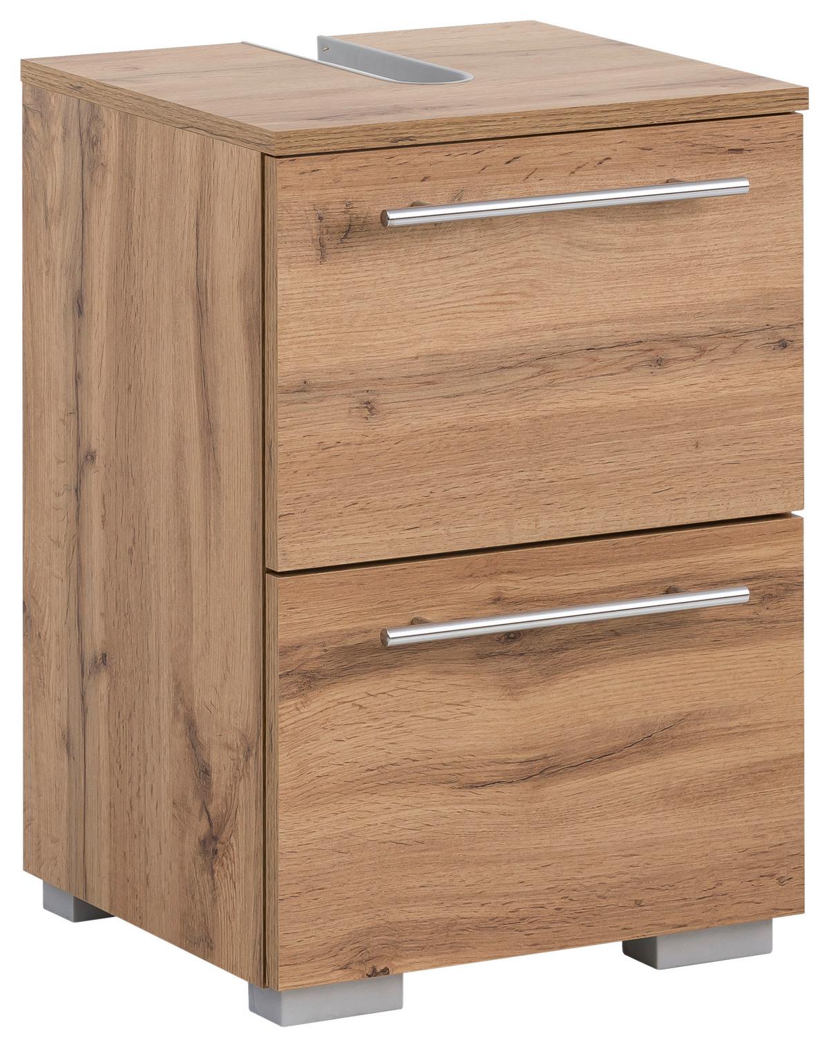 Waschbeckenunterschrank Carlos Eiche B: ca. 40 cm - Chromfarben/Eichefarben, KONVENTIONELL, Holzwerkstoff/Metall (40,2/59,1/35cm) - MID.YOU