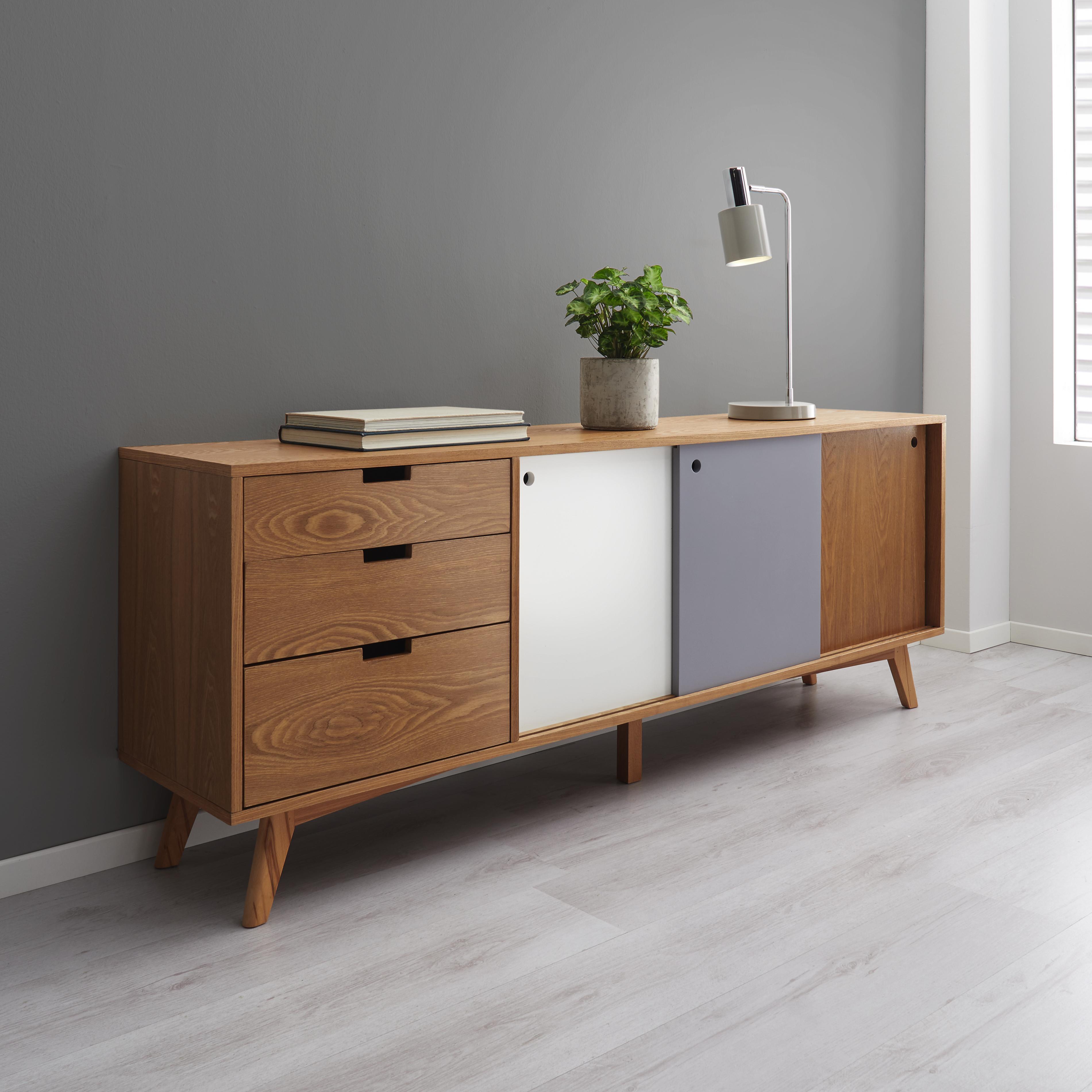 Sideboard in Eschefarben/Grau/ Weiß 'Jillian' - Eschefarben/Weiß, MODERN, Holz (160/60/35cm) - Bessagi Home